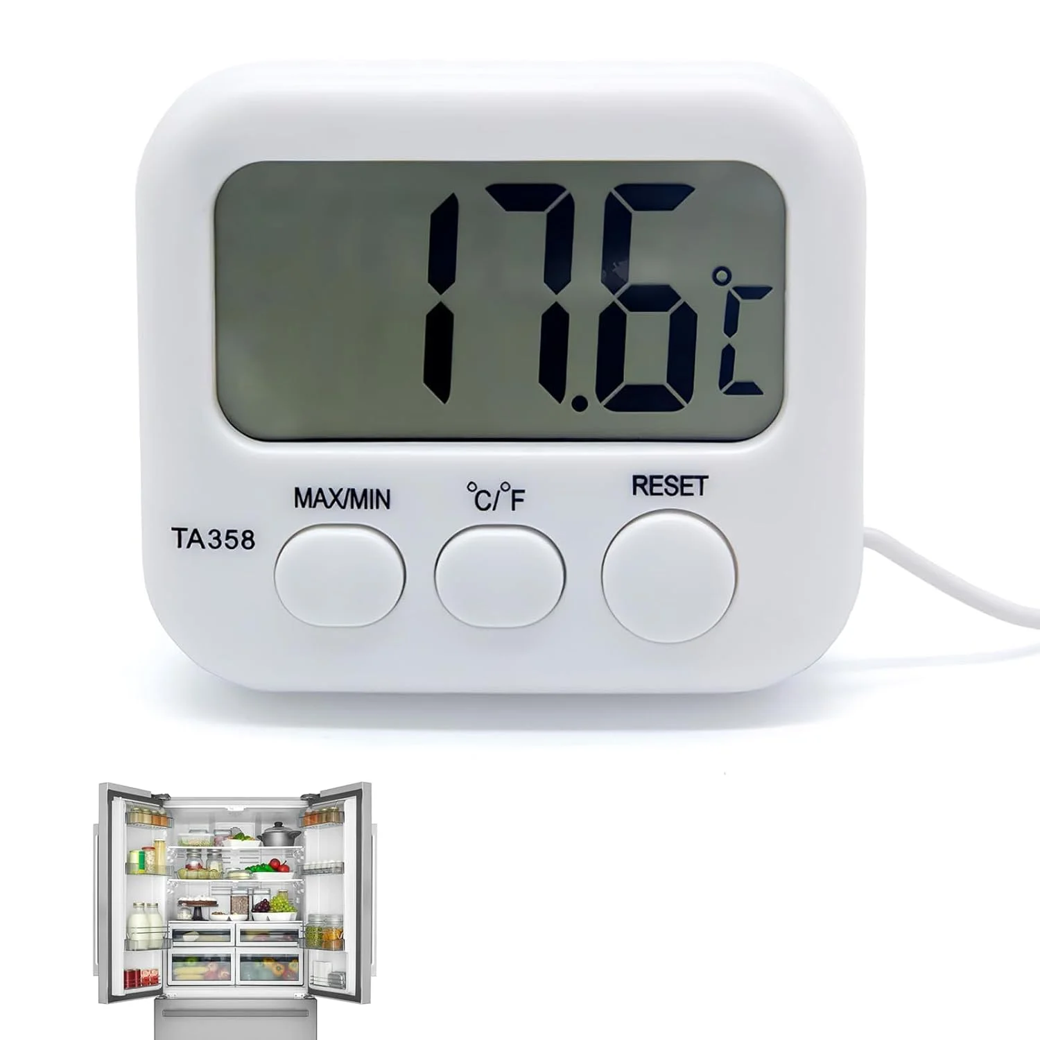 دماسنج دیجیتال LCD با سنسور خارجی، مناسب برای یخچال، فریزر و آکواریوم، با قابلیت تغییر واحد دما (سانتیگراد/فارنهایت) و حافظه دما، ایده آل برای آزمایشگاه، یخچال، آکواریوم و فریزر - 1 عدد