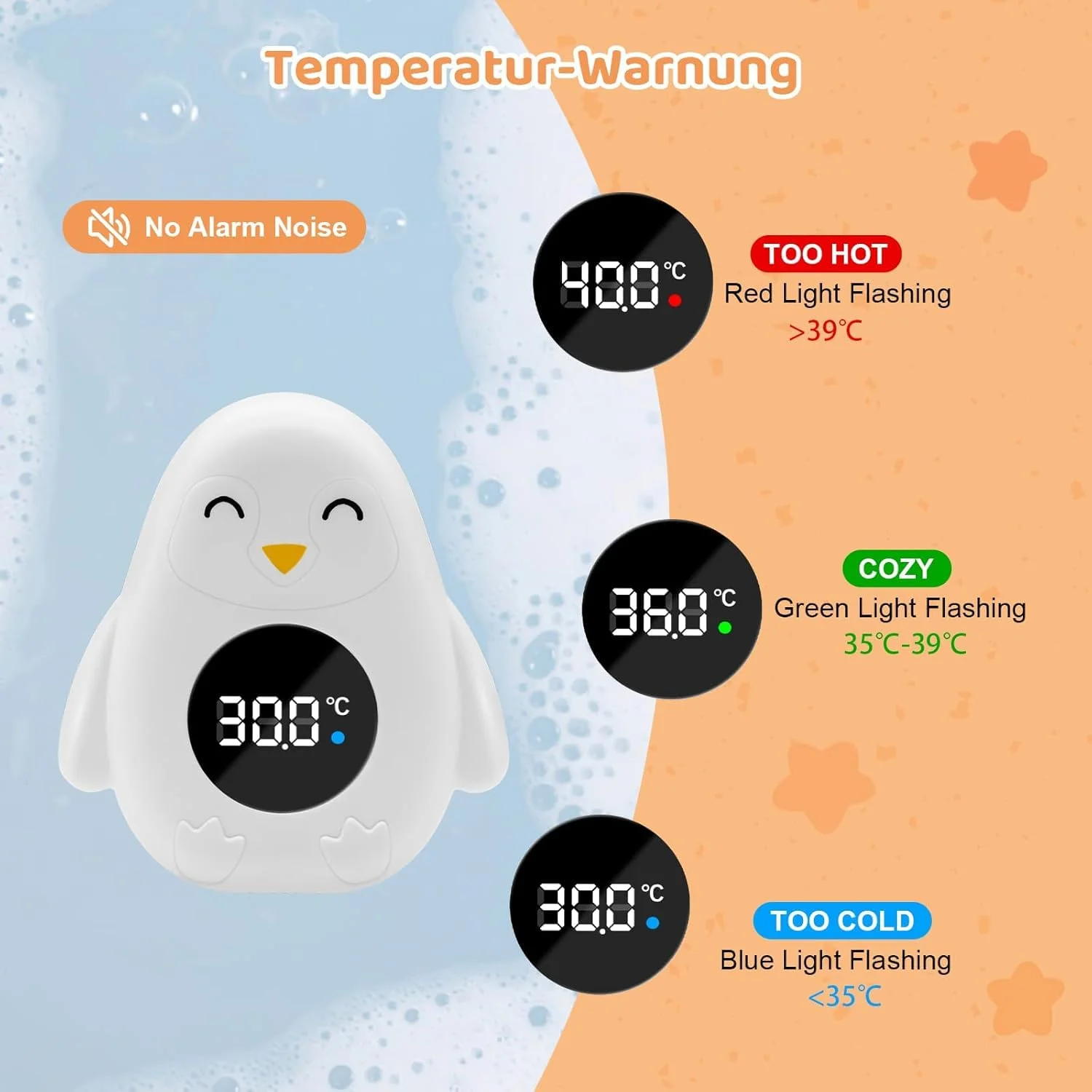 دماسنج حمام کودک، دماسنج دیجیتال حمام برای نوزادان و کودکان نوپا، دماسنج حمام به شکل پنگوئن برای وان حمام و استخر، سفید