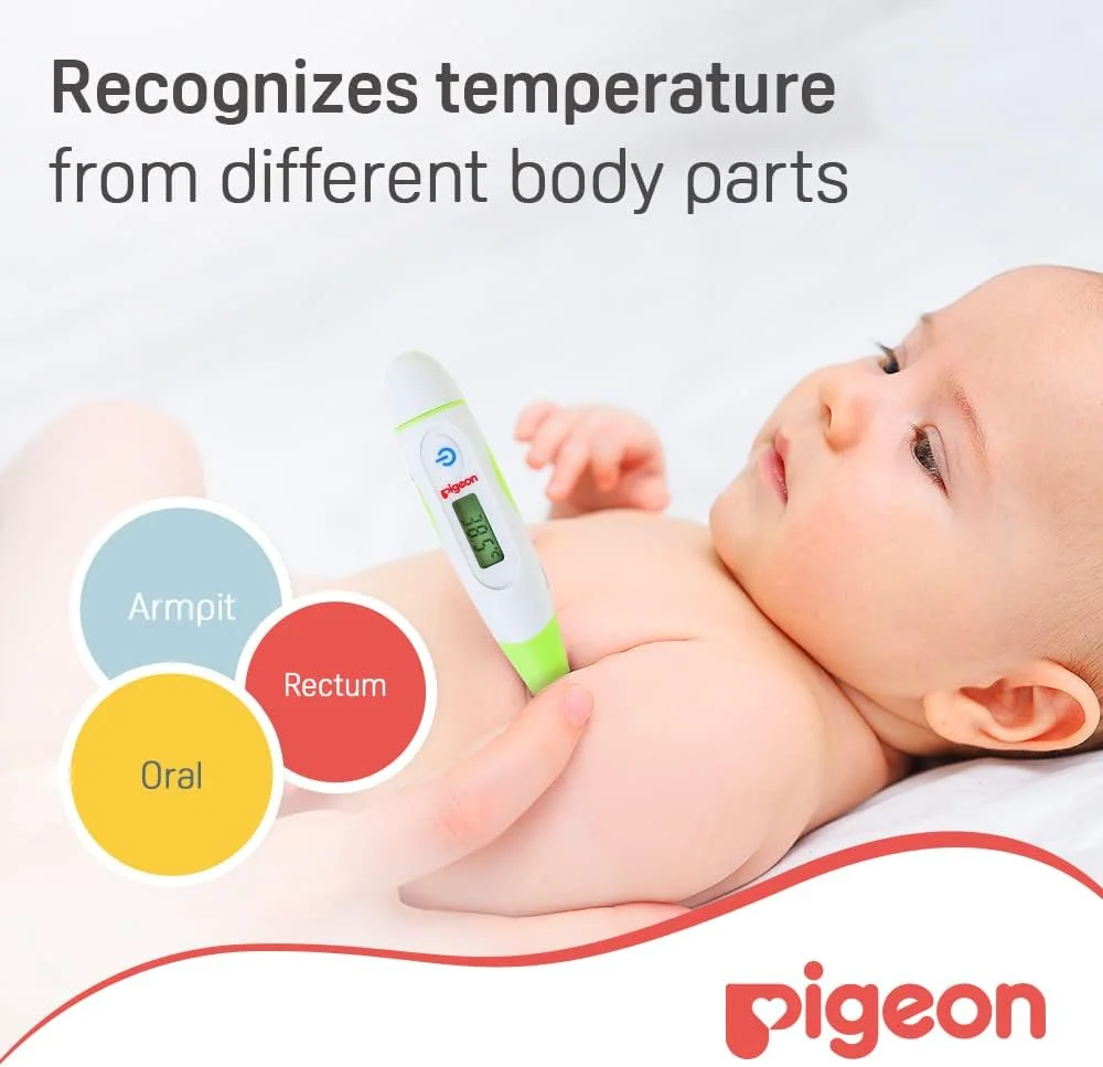 دماسنج دیجیتال پیجن، نوک نرم و انعطاف پذیر، اندازه گیری دقیق، فاقد BPA، قابلیت خاموش شدن خودکار، مناسب برای نوزادان 0+ ماه، رنگ های متنوع دماسنج دیجیتال پیجن، نوک نرم و انعطاف پذیر، اندازه گیری دقیق، فاقد BPA، قابلیت خاموش شدن خودکار، مناسب برای نوزادان 0+ ماه، رنگ های متنوع