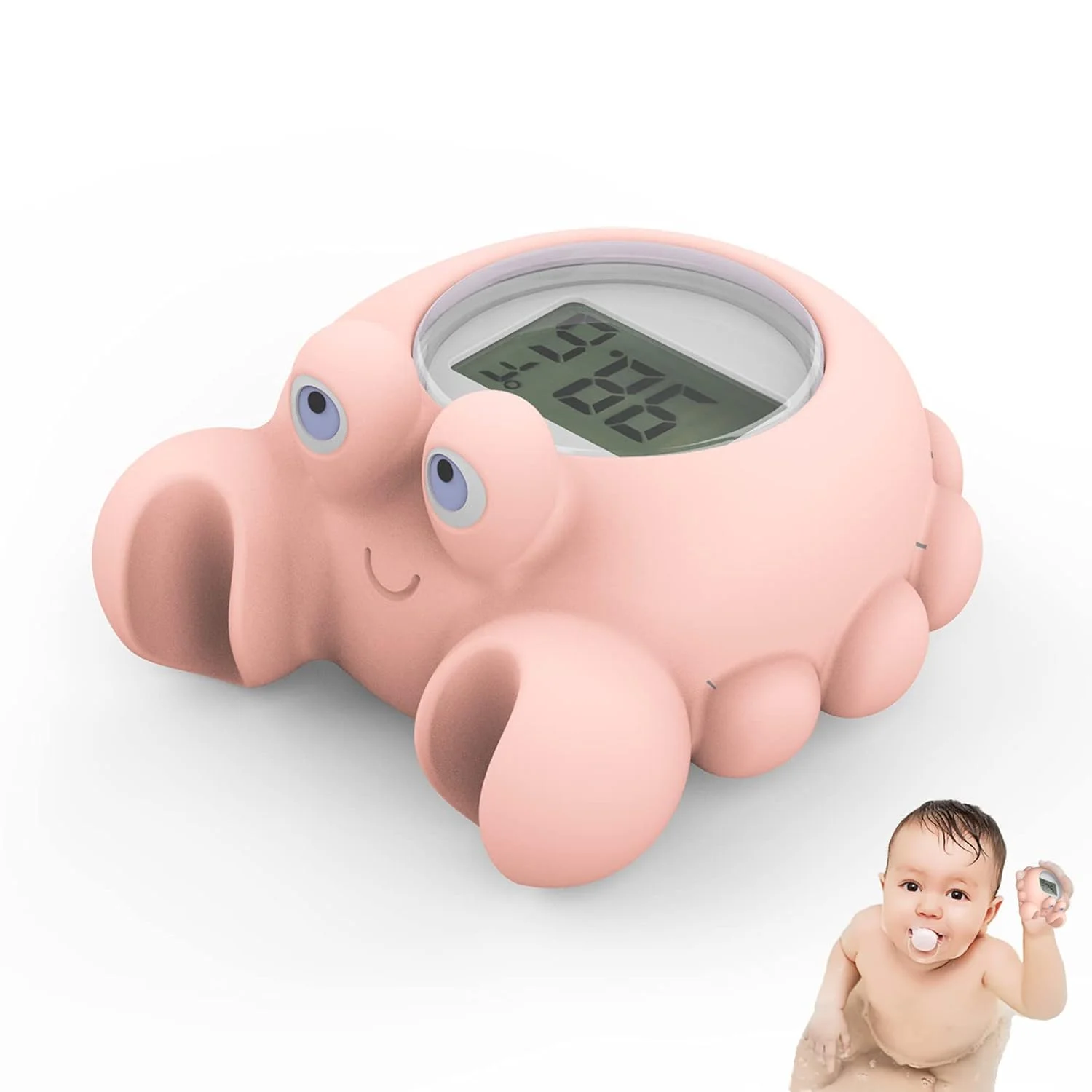 دماسنج وان حمام کودک آزونی - دماسنج دیجیتال ایمنی آب وان - اسباب بازی شناور حمام هدیه برای نوزاد مادر با هشدار دمای چشمک زن (خرچنگ)