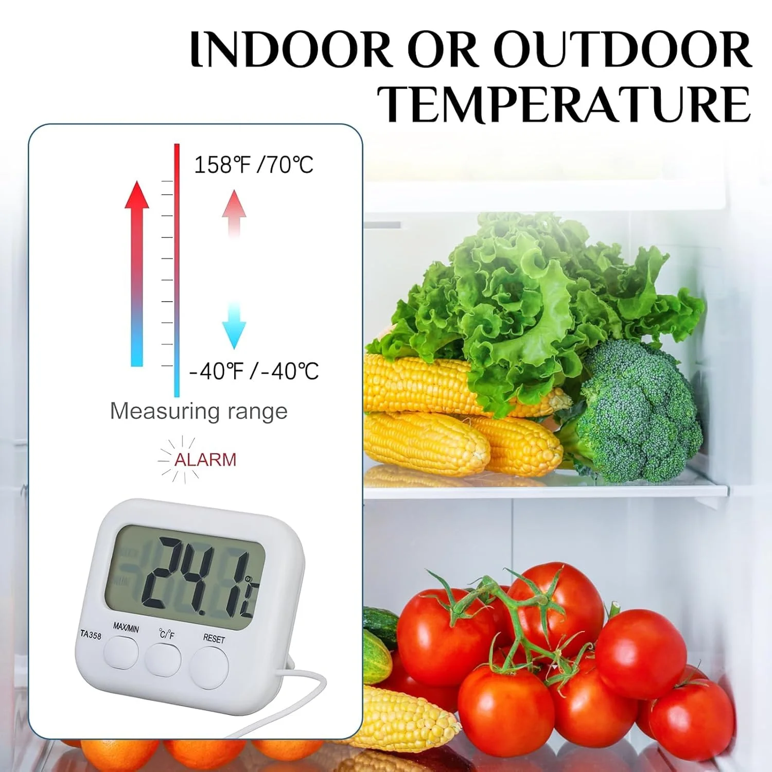دماسنج دیجیتال LCD با سنسور خارجی، مناسب برای یخچال، فریزر و آکواریوم، با قابلیت تغییر واحد دما (سانتیگراد/فارنهایت) و حافظه دما، ایده آل برای آزمایشگاه، یخچال، آکواریوم و فریزر - 1 عدد دماسنج دیجیتال LCD با سنسور خارجی، مناسب برای یخچال، فریزر و آکواریوم، با قابلیت تغییر واحد دما (سانتیگراد/فارنهایت) و حافظه دما، ایده آل برای آزمایشگاه، یخچال، آکواریوم و فریزر - 1 عدد