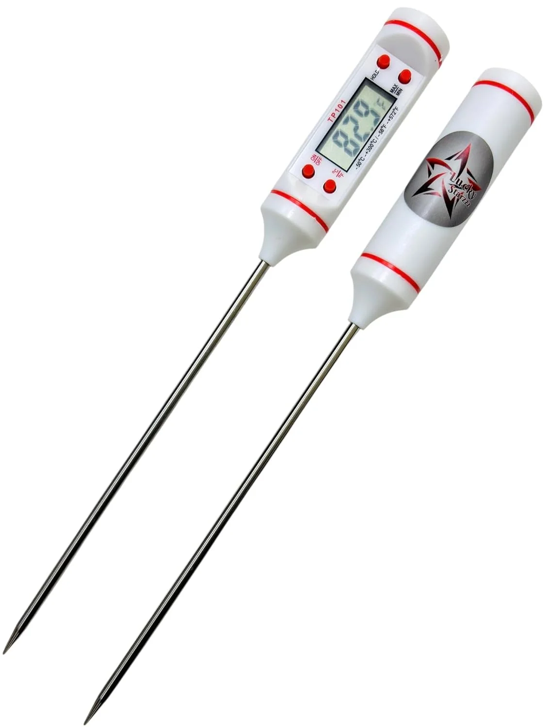 دماسنج غذا 2 عددی Lucky Starzzz، دماسنج گوشت با قابلیت خوانش سریع و دکمه های نرم، دماسنج دیجیتال گوشت، سفید TP101، باتری ها شامل می شود (LSTP101 2 عددی)