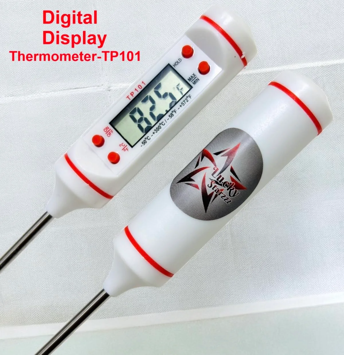 دماسنج غذا 2 عددی Lucky Starzzz، دماسنج گوشت با قابلیت خوانش سریع و دکمه های نرم، دماسنج دیجیتال گوشت، سفید TP101، باتری ها شامل می شود (LSTP101 2 عددی)