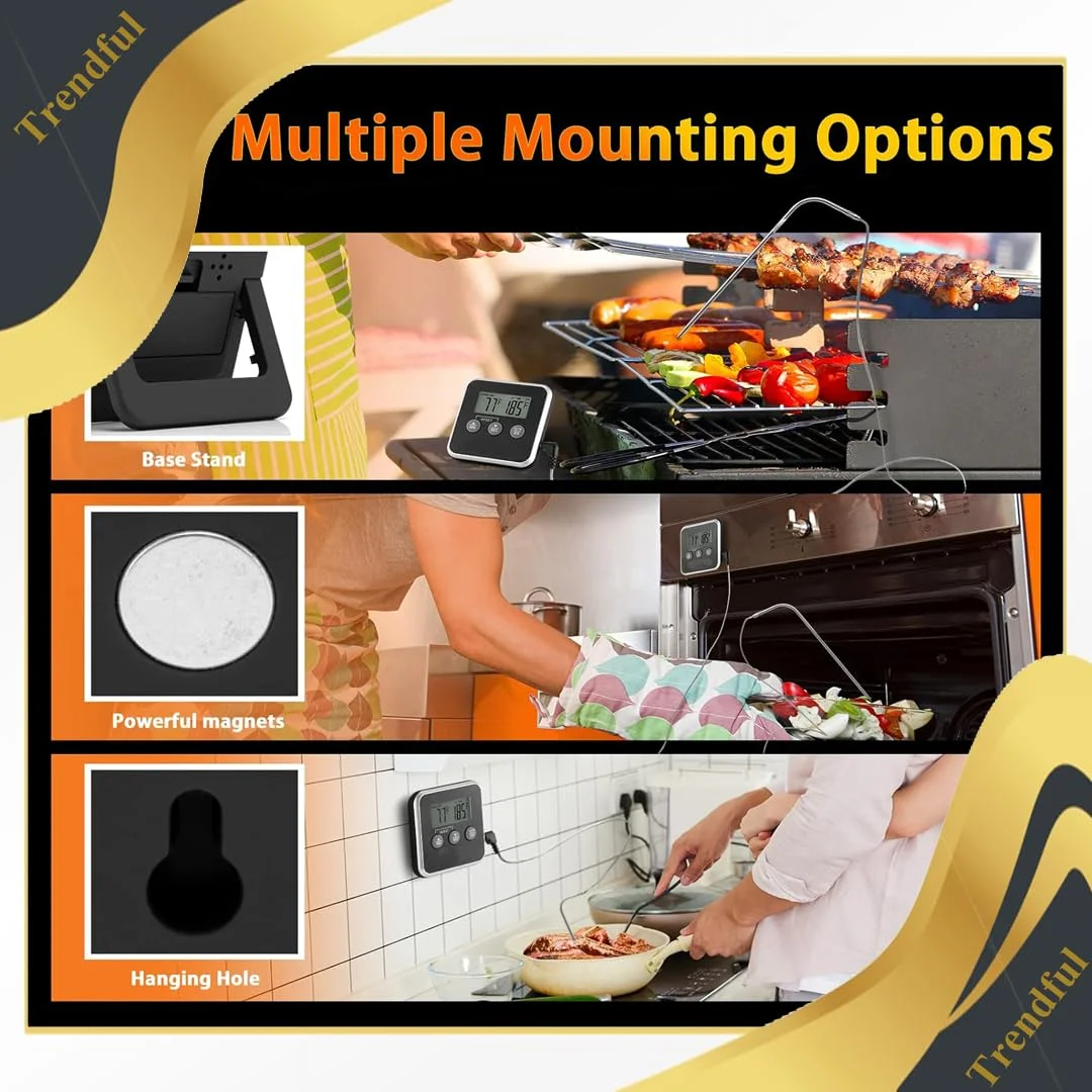 دماسنج دیجیتال مواد غذایی با تایمر، دماسنج فوری گوشت با میله استیل ضد زنگ برای باربیکیو، فر، گریل، دودی کردن، آب نبات، روغن، شیر و پخت، طراحی مغناطیسی و تاشو دماسنج دیجیتال مواد غذایی با تایمر، دماسنج فوری گوشت با میله استیل ضد زنگ برای باربیکیو، فر، گریل، دودی کردن، آب نبات، روغن، شیر و پخت، طراحی مغناطیسی و تاشو