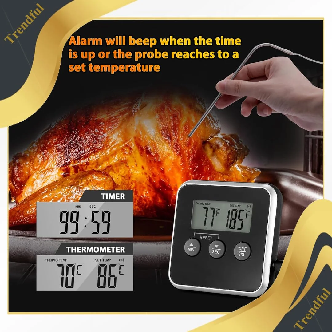 دماسنج دیجیتال مواد غذایی با تایمر، دماسنج فوری گوشت با میله استیل ضد زنگ برای باربیکیو، فر، گریل، دودی کردن، آب نبات، روغن، شیر و پخت، طراحی مغناطیسی و تاشو دماسنج دیجیتال مواد غذایی با تایمر، دماسنج فوری گوشت با میله استیل ضد زنگ برای باربیکیو، فر، گریل، دودی کردن، آب نبات، روغن، شیر و پخت، طراحی مغناطیسی و تاشو