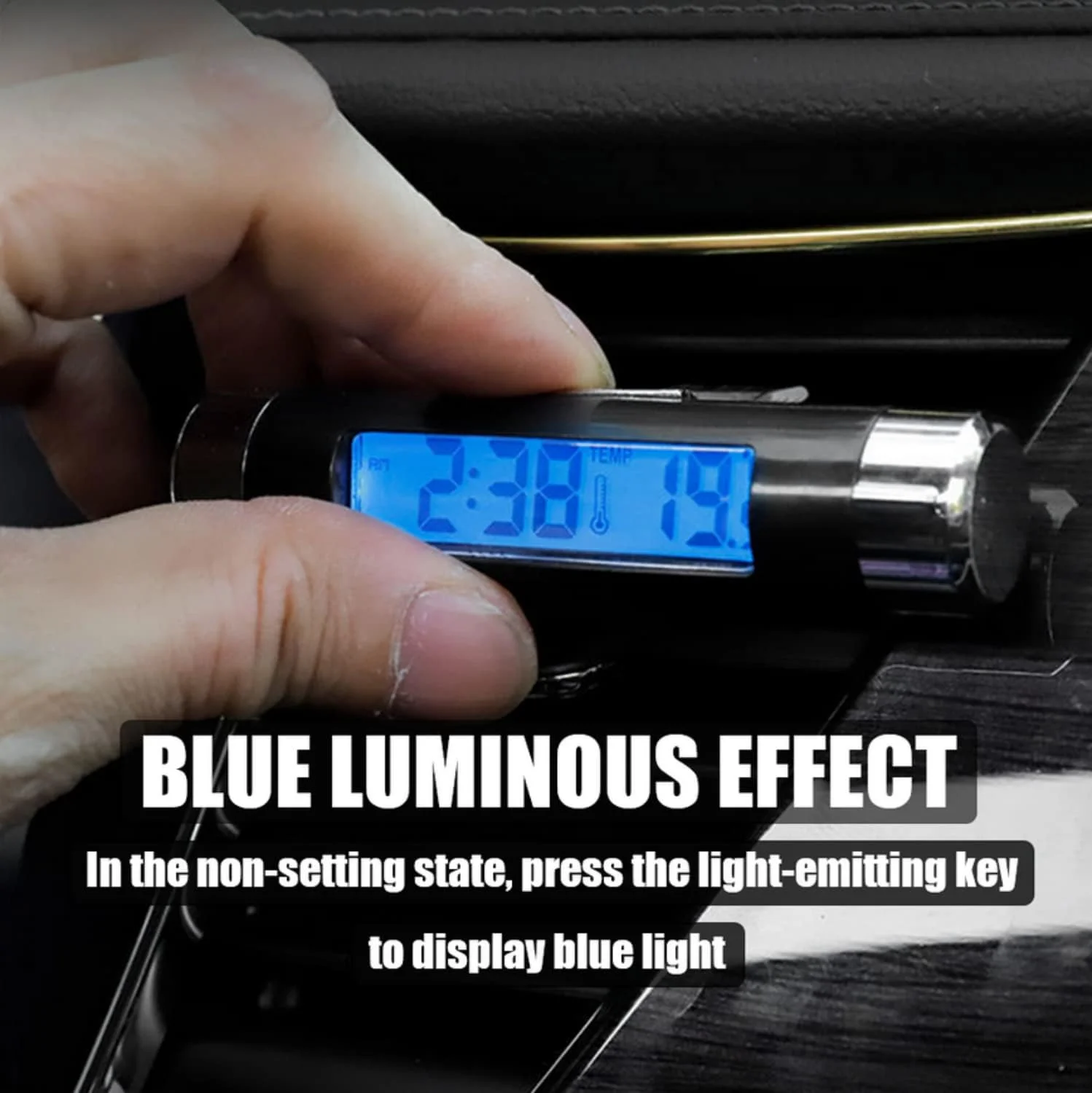 ساعت دیجیتال خودرو و نمایشگر دما، ساعت الکترونیکی خودرو، دماسنج، نور پس زمینه LED
