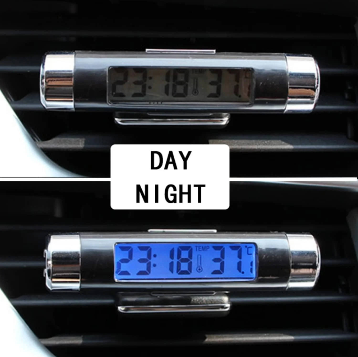 ساعت دیجیتال خودرو و نمایشگر دما، ساعت الکترونیکی خودرو، دماسنج، نور پس زمینه LED