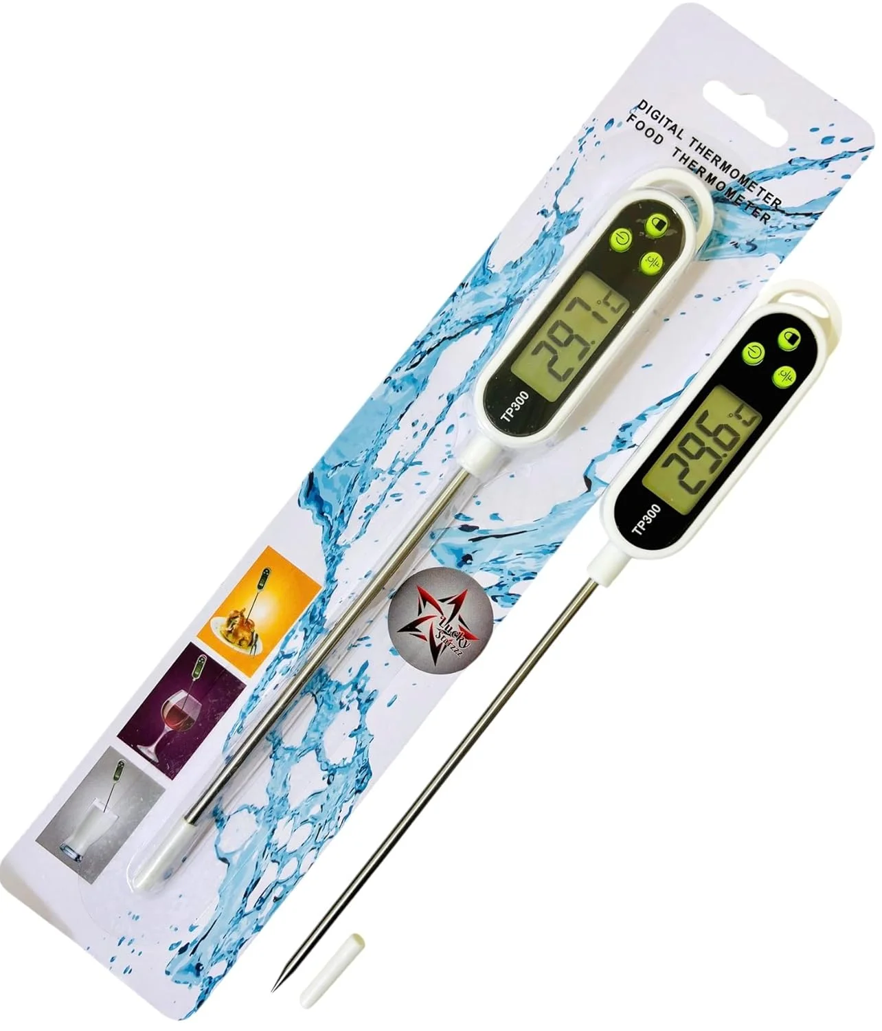 دماسنج غذا 1 عددی LUCKY STARZZZ دماسنج دیجیتال گوشت، ارتقا یافته با دکمه های نرم سیلیکونی سبز رنگ سفید TP300، شامل باتری (LS-TP300-SoftButton White-1Pcs)