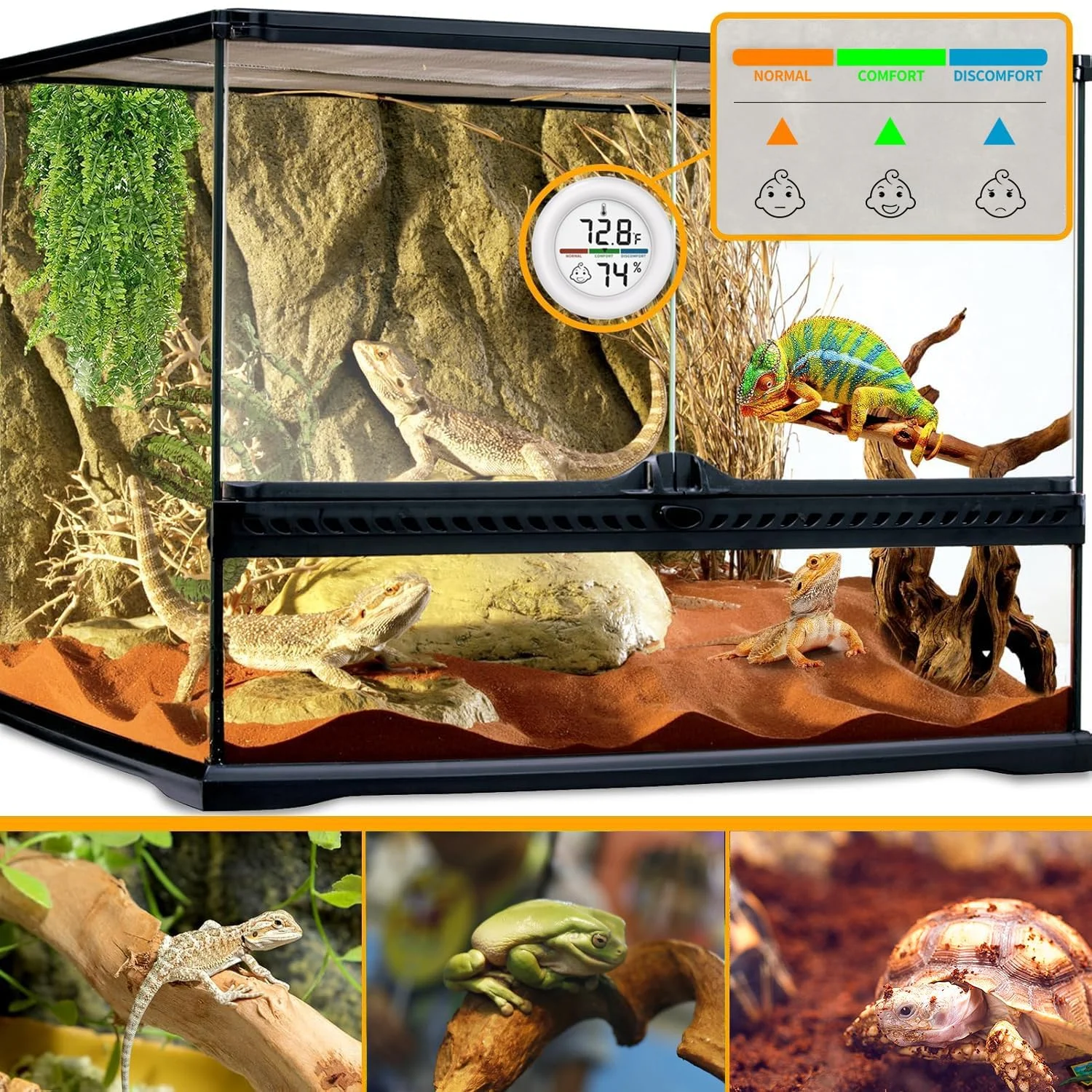 دماسنج تانک خزندگان، مینی دماسنج رطوبت سنج دیجیتال، دماسنج رطوبت سنج داخلی و خارجی برای گلخانه ها، مرطوب کننده ها، انکوباتورها، شیشه های تراریوم خزندگان، فارنهایت (℉) یا سانتیگراد (℃)