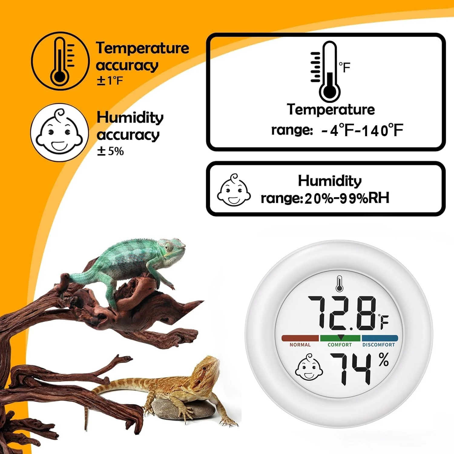 دماسنج تانک خزندگان، مینی دماسنج رطوبت سنج دیجیتال، دماسنج رطوبت سنج داخلی و خارجی برای گلخانه ها، مرطوب کننده ها، انکوباتورها، شیشه های تراریوم خزندگان، فارنهایت (℉) یا سانتیگراد (℃)