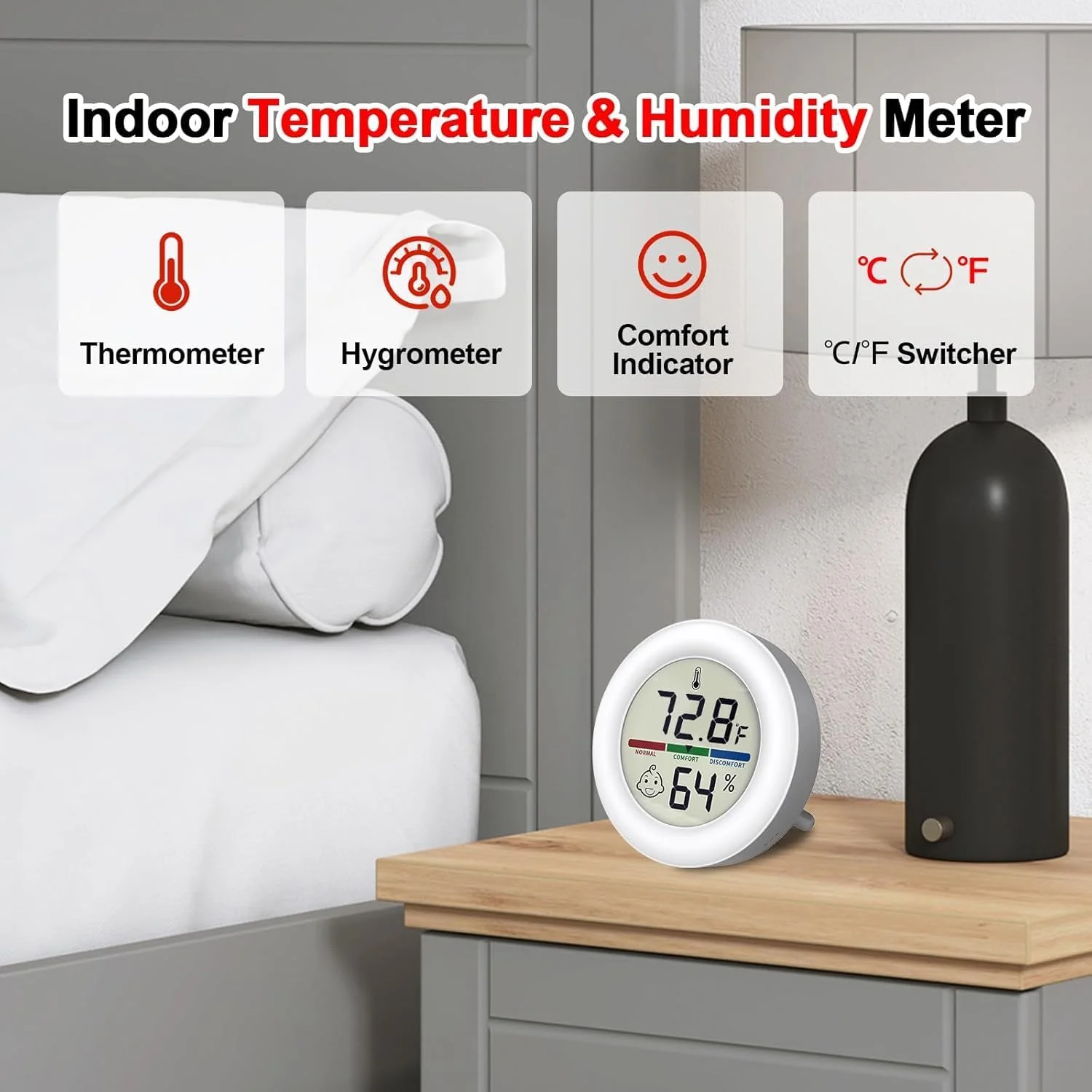 دماسنج تانک خزندگان، مینی دماسنج رطوبت سنج دیجیتال، دماسنج رطوبت سنج داخلی و خارجی برای گلخانه ها، مرطوب کننده ها، انکوباتورها، شیشه های تراریوم خزندگان، فارنهایت (℉) یا سانتیگراد (℃)