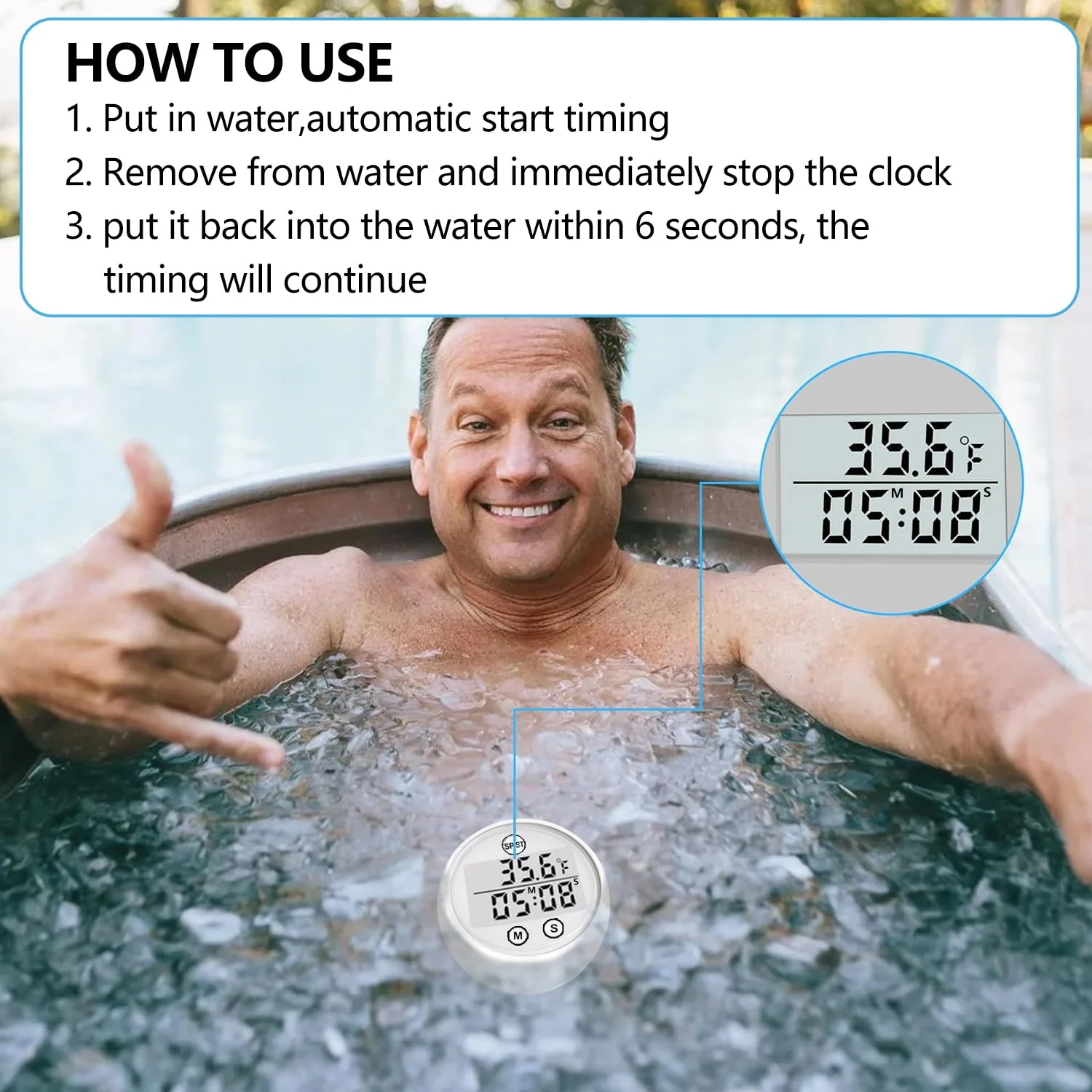دماسنج و تایمر حمام یخ Angju، دماسنج و تایمر غوطه وری سرد، دماسنج آب برای حمام یخ، دماسنج شناور دیجیتال حمام یخ، دماسنج ضد آب با قابلیت خواندن آسان دمای آب