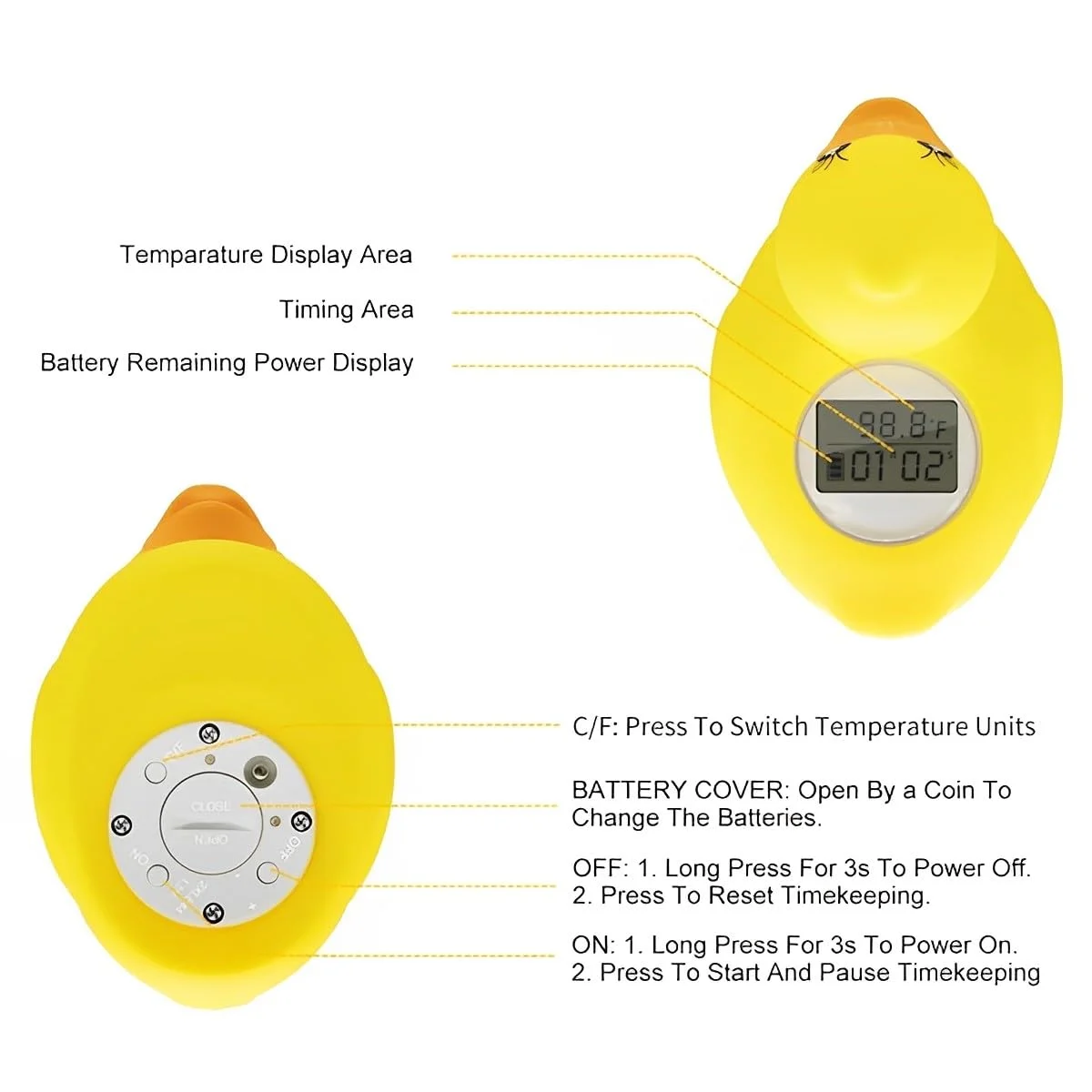 دماسنج آب وان کودک Beauenty، اسباب بازی شناور ایمنی دماسنج حمام، درجه فارنهایت و سانتیگراد، دماسنج دیجیتال شناور آب نوزاد و اسباب بازی زمان حمام کودک