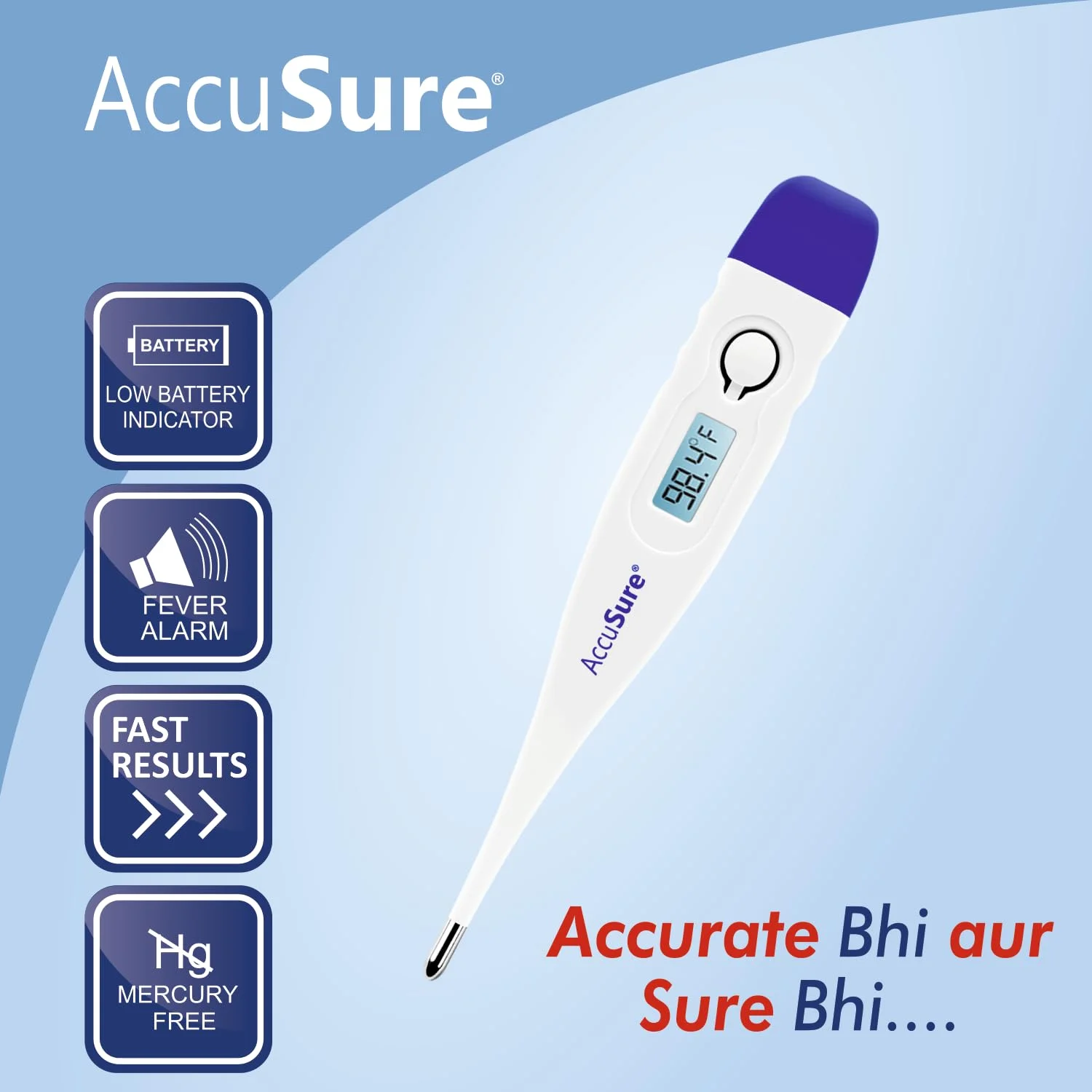 دماسنج دیجیتال بدون جیوه AccuSure MT-1027 (سفید و آبی) دماسنج دیجیتال بدون جیوه AccuSure MT-1027 (سفید و آبی)