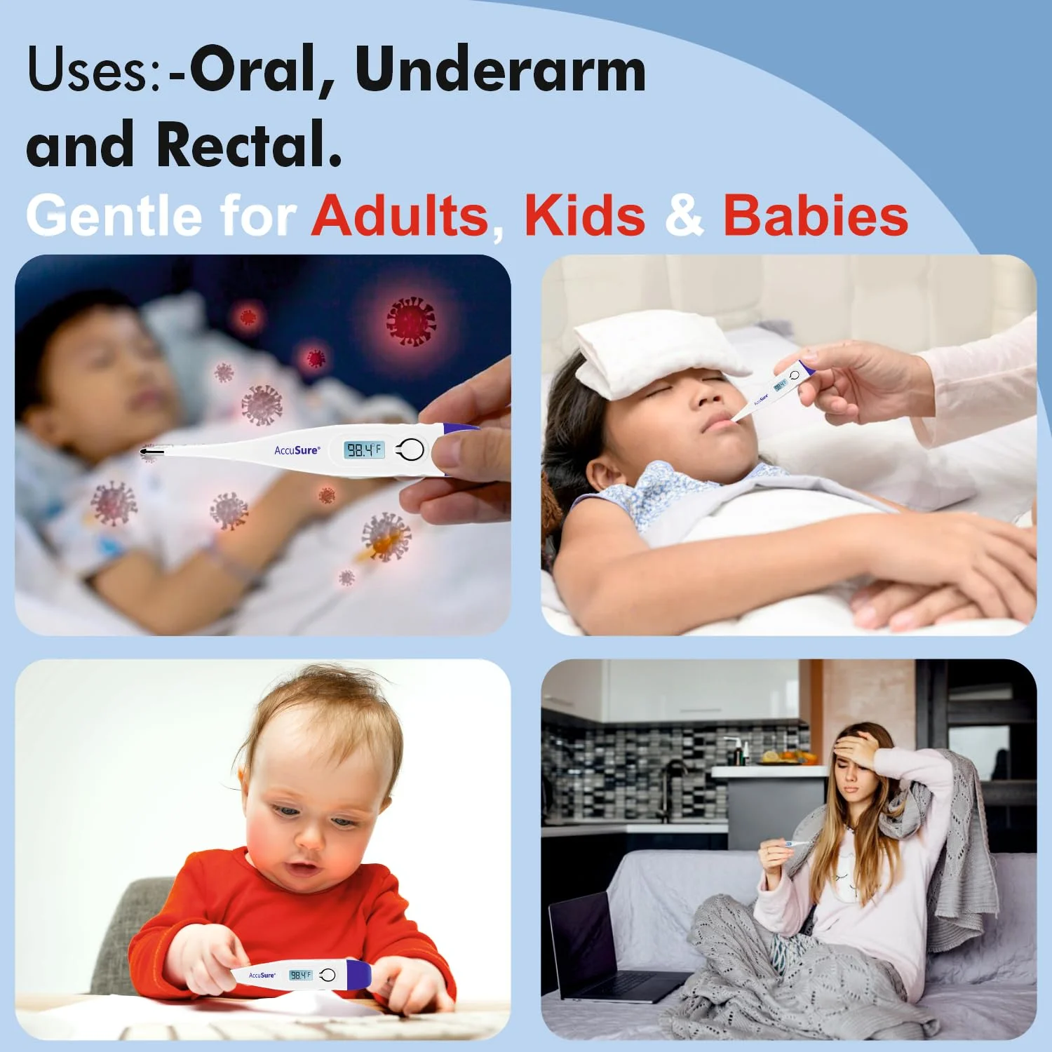 دماسنج دیجیتال بدون جیوه AccuSure MT-1027 (سفید و آبی) دماسنج دیجیتال بدون جیوه AccuSure MT-1027 (سفید و آبی)