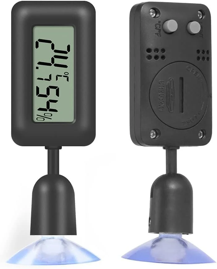 رطوبت سنج و دماسنج دیجیتال Azonee، دماسنج و رطوبت سنج دیجیتال LCD با نور پس زمینه، برای ویواریوم خزندگان، گلخانه، انکوباتور، مشکی، 1 عدد