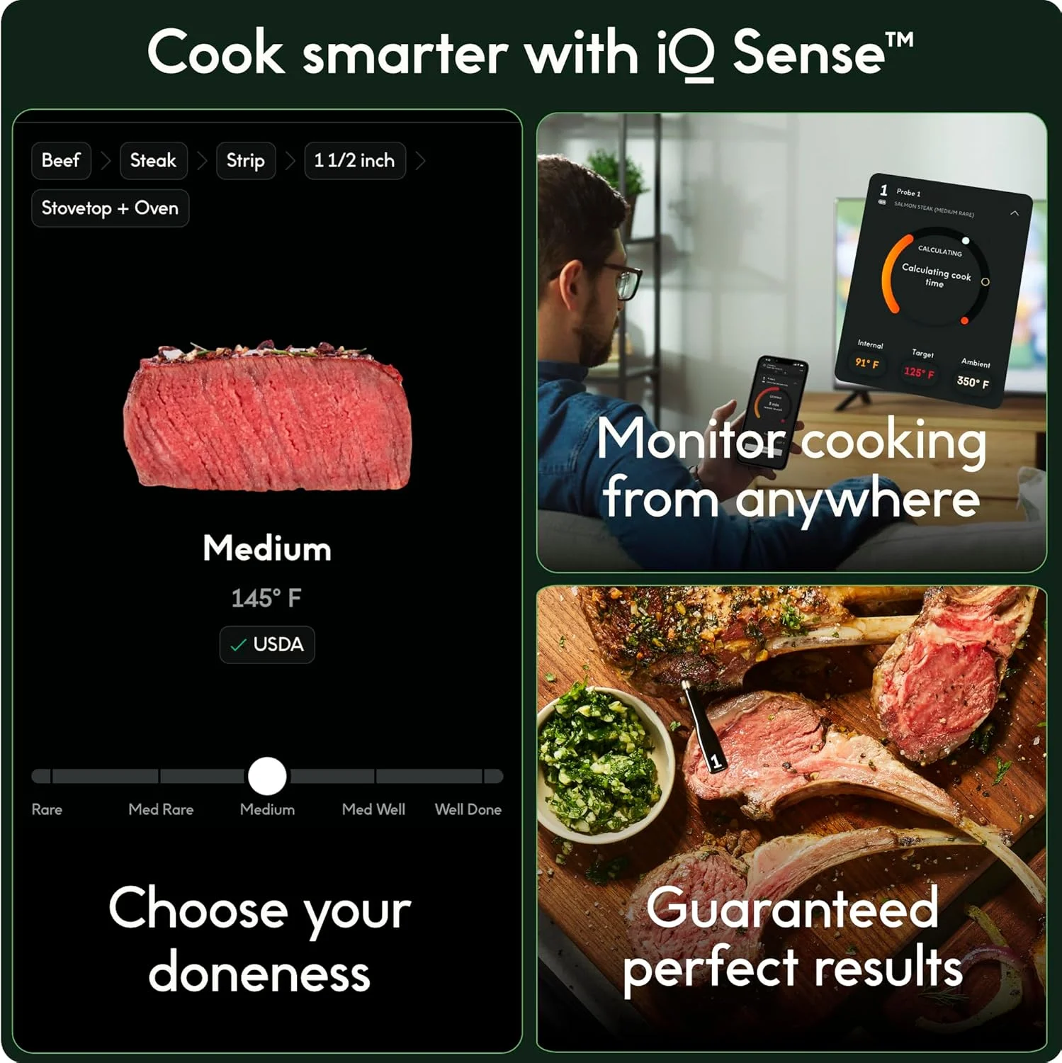 دماسنج هوشمند بی سیم گوشت CHEF iQ Sense با پروب فوق العاده نازک، دماسنج بلوتوثی گوشت با برد نامحدود، دماسنج دیجیتال غذا برای نظارت از راه دور بر کباب پز، فر، دودی، سرخ کن
