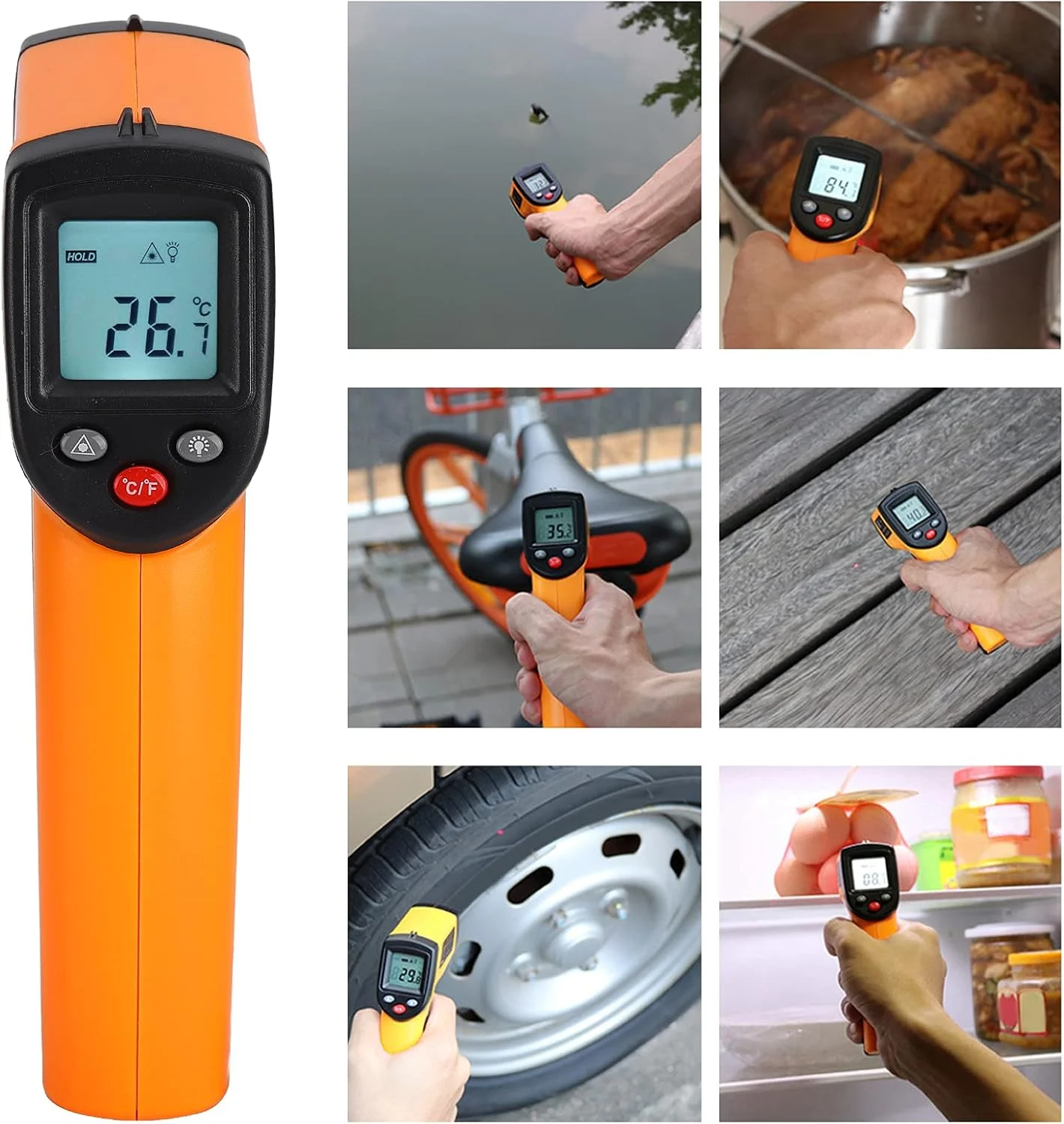 ترمومتر صنعتی مادون قرمز Eujgoov، ابزار تست دما با صفحه نمایش LCD برای استخر، غذا، خودرو، کف ترمومتر صنعتی مادون قرمز Eujgoov، ابزار تست دما با صفحه نمایش LCD برای استخر، غذا، خودرو، کف