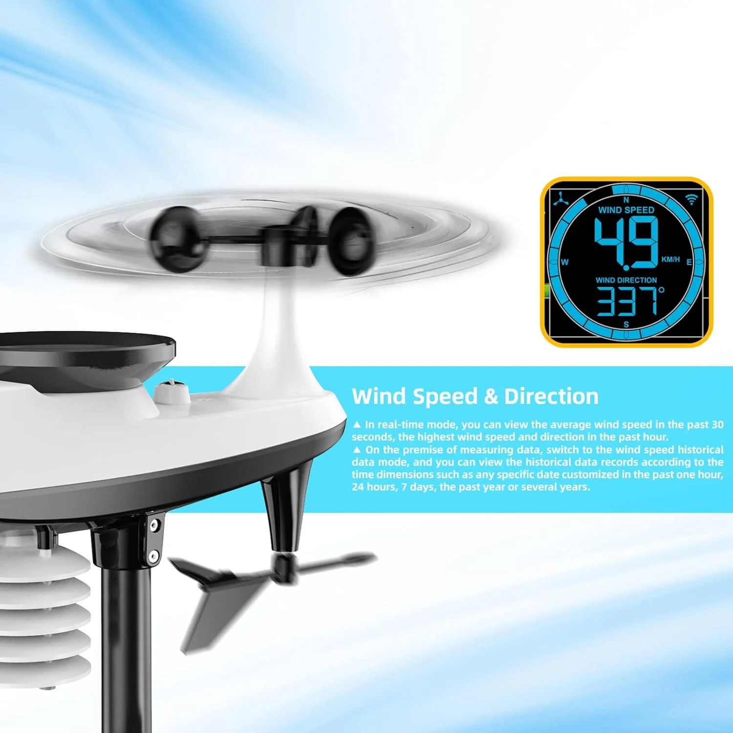 ایستگاه هواشناسی بی سیم Eacam، رطوبت سنج و دماسنج فضای باز، نمایشگر نور پس زمینه دما و رطوبت، ایستگاه پیش بینی آب و هوا دیجیتال داخلی، ساعت زنگ دار با سنسور فضای باز و پورت USB