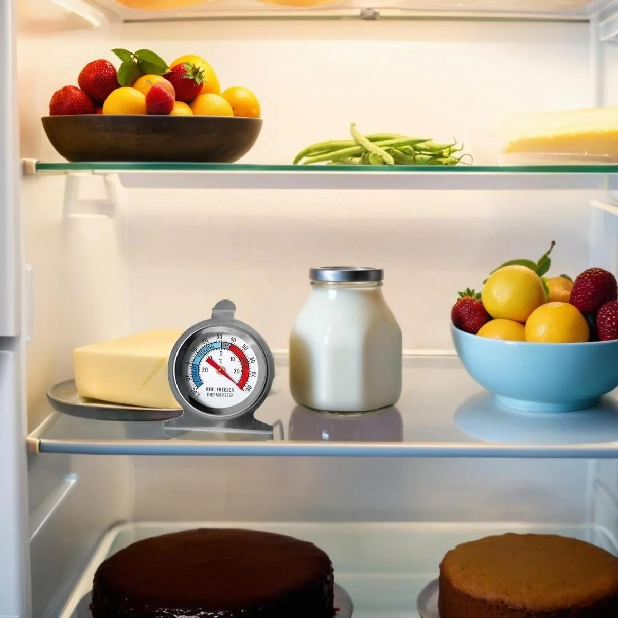 دماسنج یخچال بسته چهارتایی، صفحه بزرگ -29 تا 27 درجه سانتیگراد، دماسنج کلاسیک یخچال و فریزر با نشانگر قرمز برای نظارت دقیق دما دماسنج یخچال بسته چهارتایی، صفحه بزرگ -29 تا 27 درجه سانتیگراد، دماسنج کلاسیک یخچال و فریزر با نشانگر قرمز برای نظارت دقیق دما