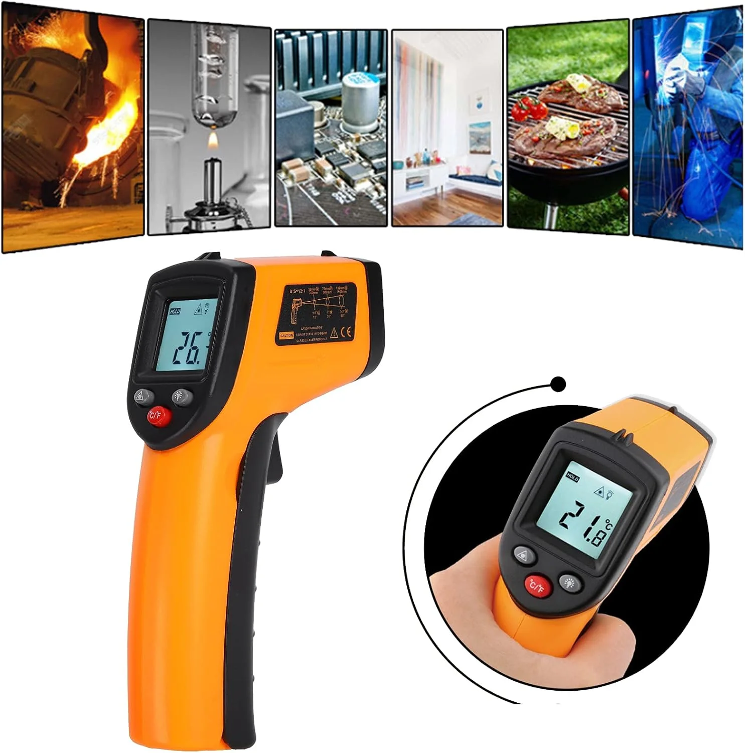 دماسنج مادون قرمز صنعتی Eujgoov، ابزار تست دما با دقت بالا با صفحه نمایش LCD برای استخر، غذا، خودرو، کف دماسنج مادون قرمز صنعتی Eujgoov، ابزار تست دما با دقت بالا با صفحه نمایش LCD برای استخر، غذا، خودرو، کف