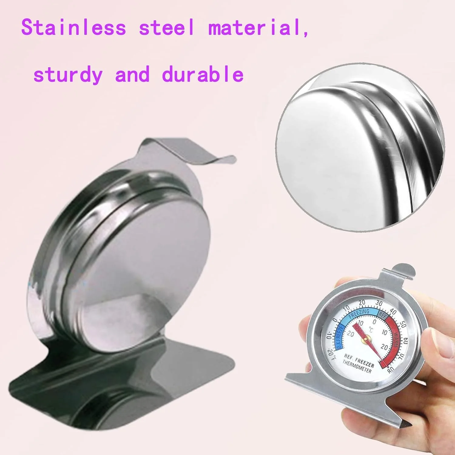 دماسنج یخچال بسته چهارتایی، صفحه بزرگ -29 تا 27 درجه سانتیگراد، دماسنج کلاسیک یخچال و فریزر با نشانگر قرمز برای نظارت دقیق دما دماسنج یخچال بسته چهارتایی، صفحه بزرگ -29 تا 27 درجه سانتیگراد، دماسنج کلاسیک یخچال و فریزر با نشانگر قرمز برای نظارت دقیق دما