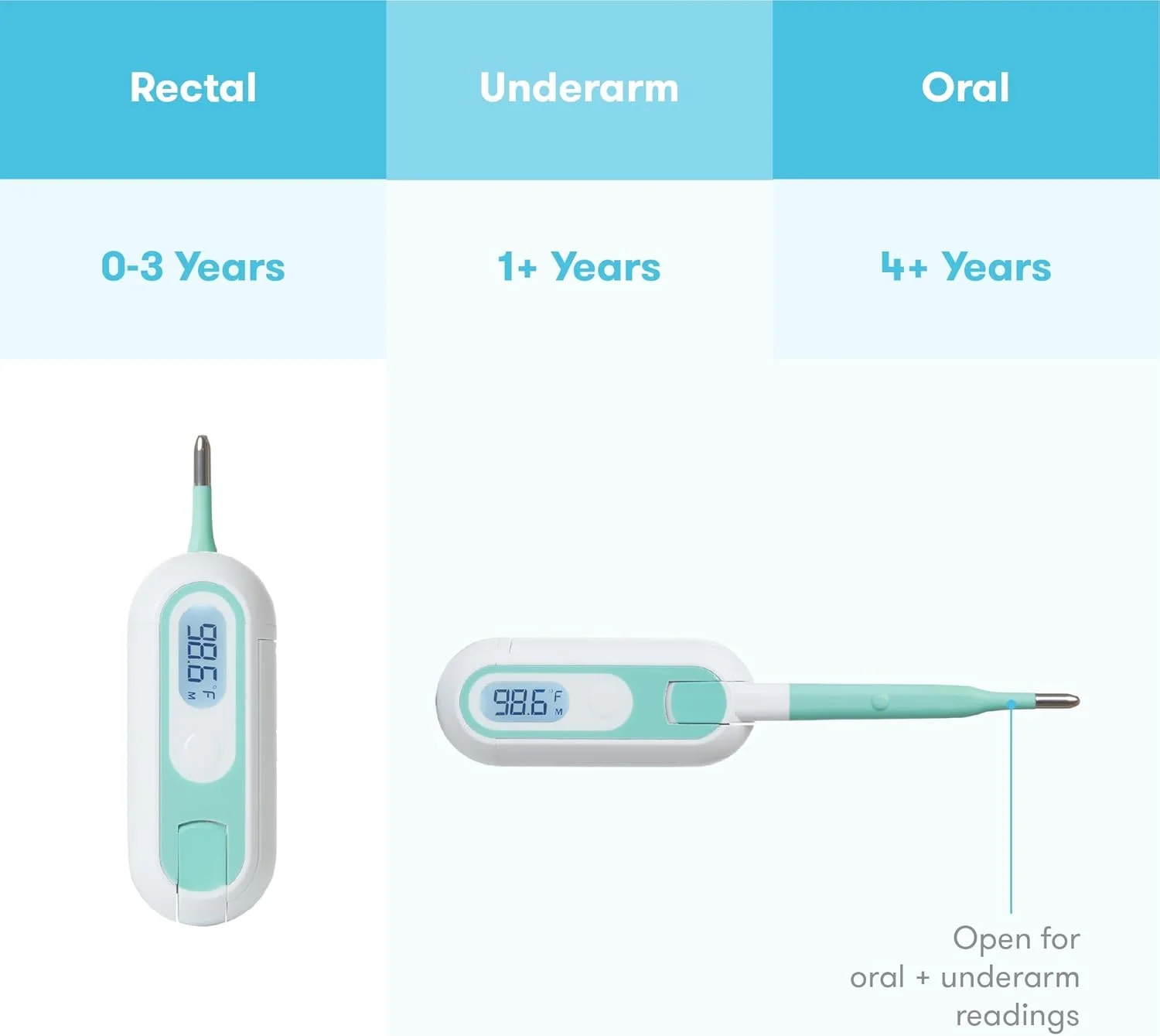 دماسنج دیجیتال ۳ در ۱ فریدا بیبی True Temp برای تب، نوزادان و کودکان (مقعدی، زیر بغل + دهانی)، ست ۲ عددی