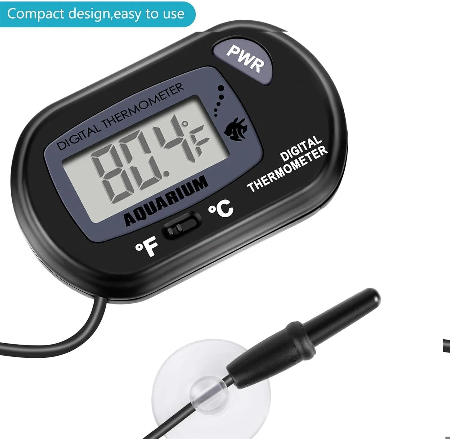 دماسنج آکواریوم دیجیتال LCD بادوام با فنجان مکش و باتری، دماسنج دقیق آب مخزن ماهی برای ماهی و خزندگانی مانند مارمولک و لاک پشت