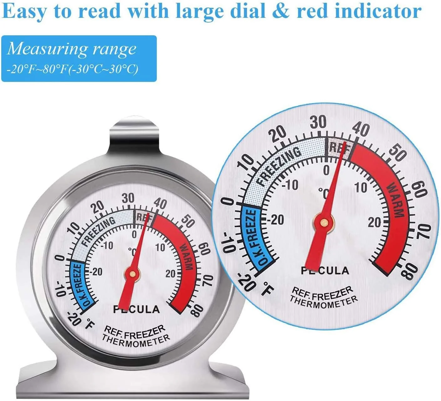 دماسنج یخچال، -30~30 درجه سانتیگراد/-20~60 درجه فارنهایت، دماسنج کلاسیک یخچال، صفحه بزرگ با نشانگر قرمز، دماسنج برای فریزر، یخچال، سردخانه دماسنج یخچال، -30~30 درجه سانتیگراد/-20~60 درجه فارنهایت، دماسنج کلاسیک یخچال، صفحه بزرگ با نشانگر قرمز، دماسنج برای فریزر، یخچال، سردخانه