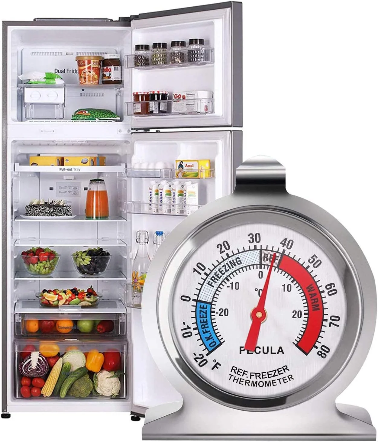 دماسنج یخچال، -30~30 درجه سانتیگراد/-20~60 درجه فارنهایت، دماسنج کلاسیک یخچال، صفحه بزرگ با نشانگر قرمز، دماسنج برای فریزر، یخچال، سردخانه دماسنج یخچال، -30~30 درجه سانتیگراد/-20~60 درجه فارنهایت، دماسنج کلاسیک یخچال، صفحه بزرگ با نشانگر قرمز، دماسنج برای فریزر، یخچال، سردخانه