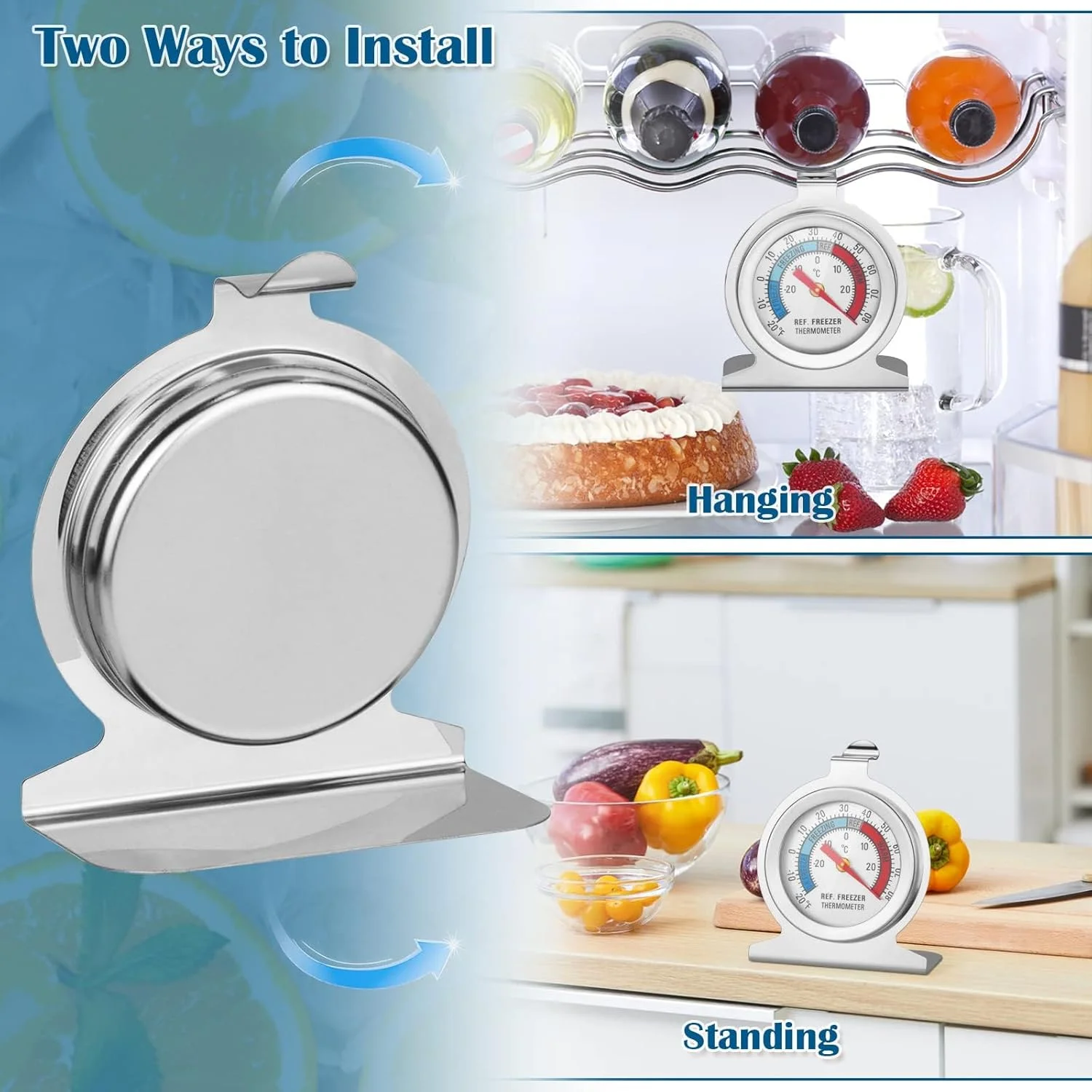 دماسنج داخلی MAKINGTEC، دماسنج یخچال و فریزر - دماسنج مکانیکی اتاق، دماسنج صفحه ای استیل ضد زنگ برای خانه، رستوران ها، بارها، کافه ها (2 عدد)