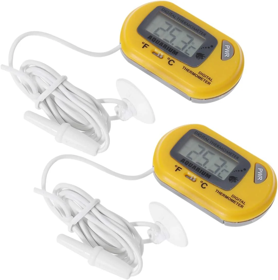 POPETPOP 2 عدد دماسنج LCD دیجیتال برای آکواریوم، تانک ماهی، ویواریوم، تراریوم خزندگان (زرد)