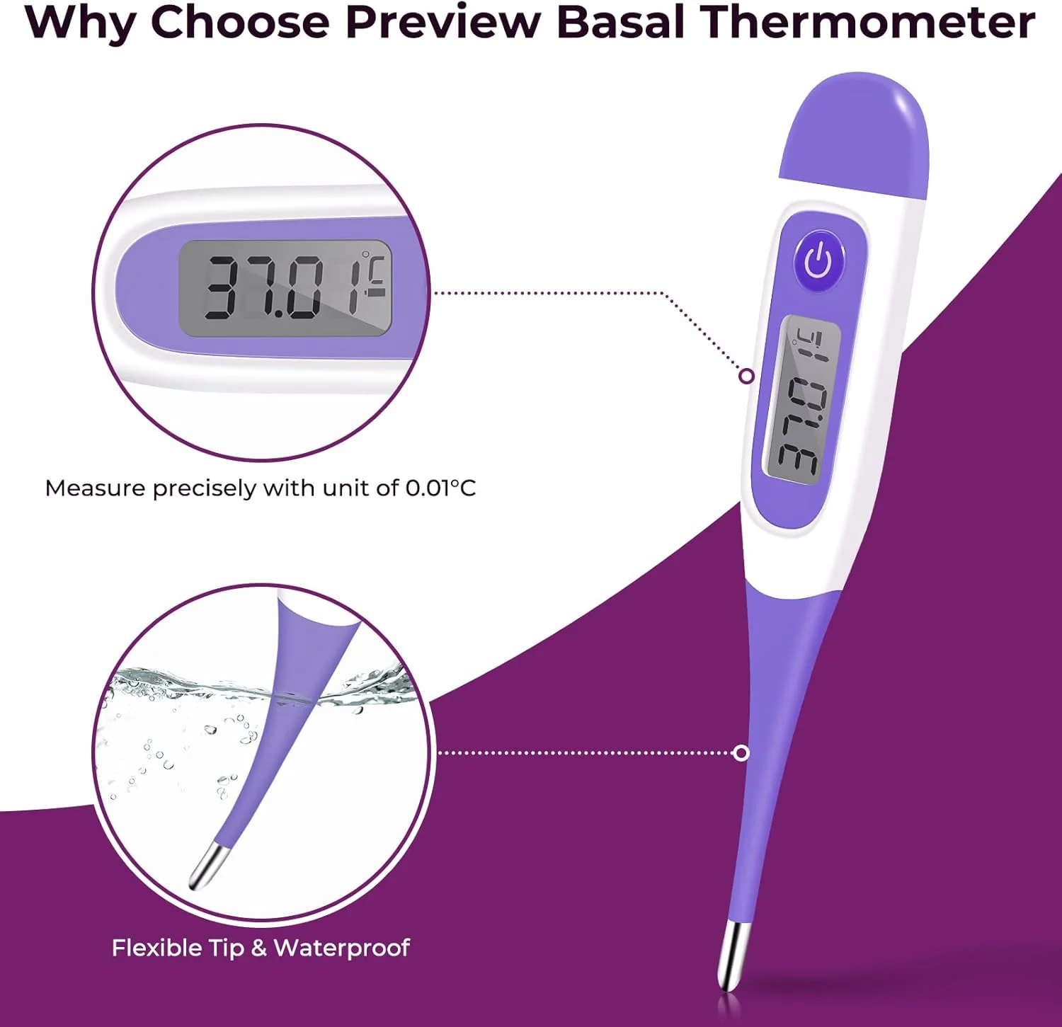 دماسنج دیجیتال پایه برای ردیابی تخمک گذاری، دماسنج دمای پایه بدن (BBT) برای پیش بینی باروری، دقت بالا، ضد آب IP22 دماسنج دیجیتال پایه برای ردیابی تخمک گذاری، دماسنج دمای پایه بدن (BBT) برای پیش بینی باروری، دقت بالا، ضد آب IP22