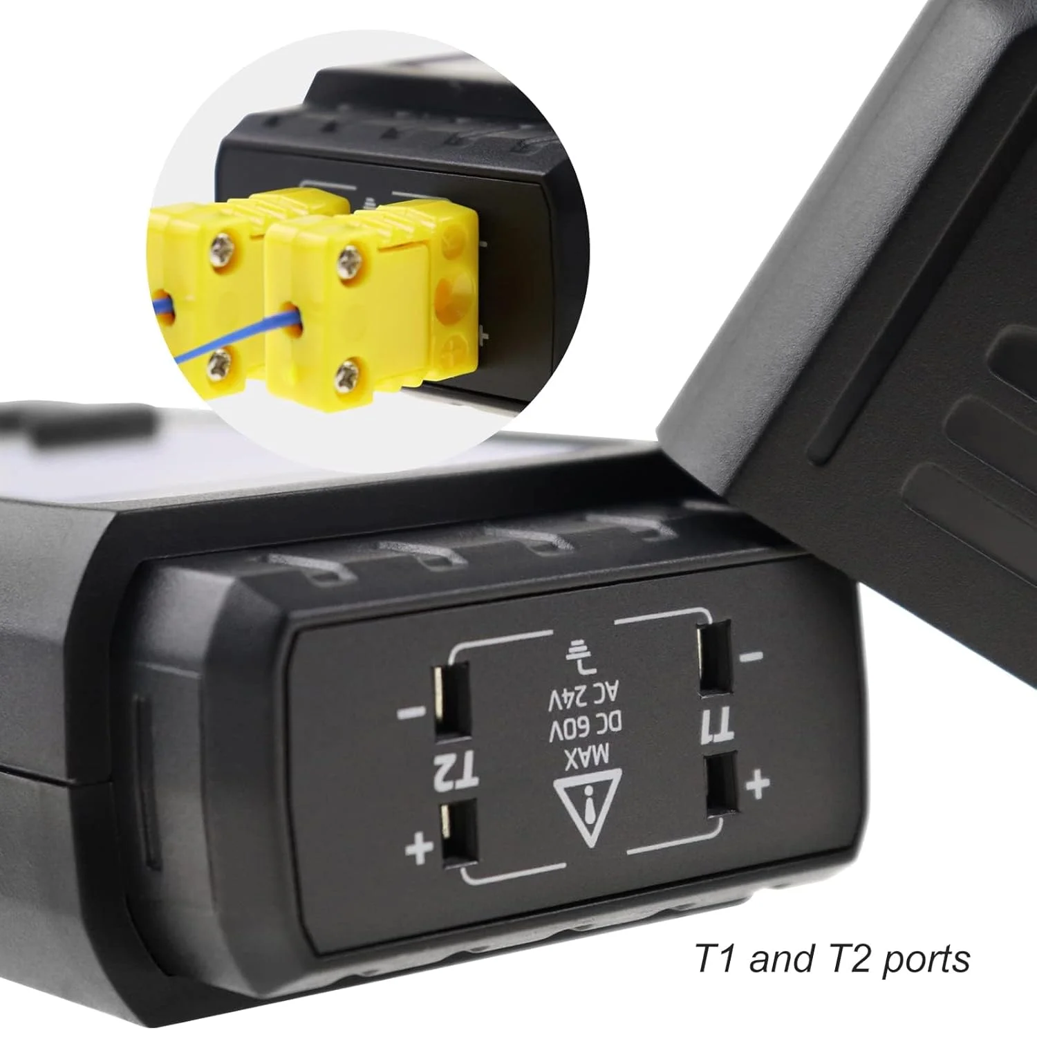 دماسنج ترموکوپل دو کاناله نوع K/J NALACAL، دماسنج دیجیتال با محدوده گسترده اندازه گیری دما کانال T1-T2 با نور پس زمینه و جبران دمای ترموکوپل