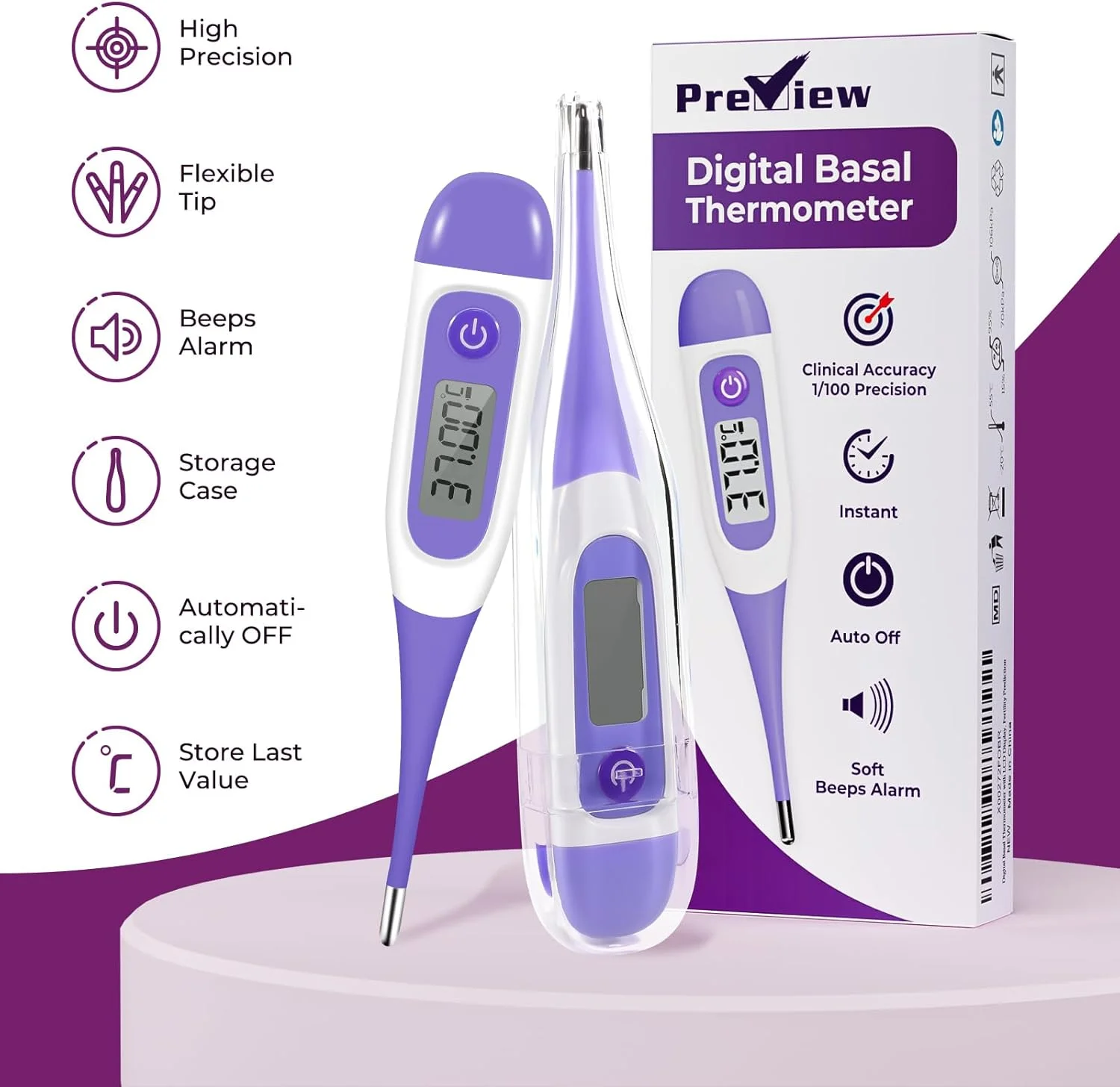 دماسنج دیجیتال پایه برای ردیابی تخمک گذاری، دماسنج دمای پایه بدن (BBT) برای پیش بینی باروری، دقت بالا، ضد آب IP22 دماسنج دیجیتال پایه برای ردیابی تخمک گذاری، دماسنج دمای پایه بدن (BBT) برای پیش بینی باروری، دقت بالا، ضد آب IP22