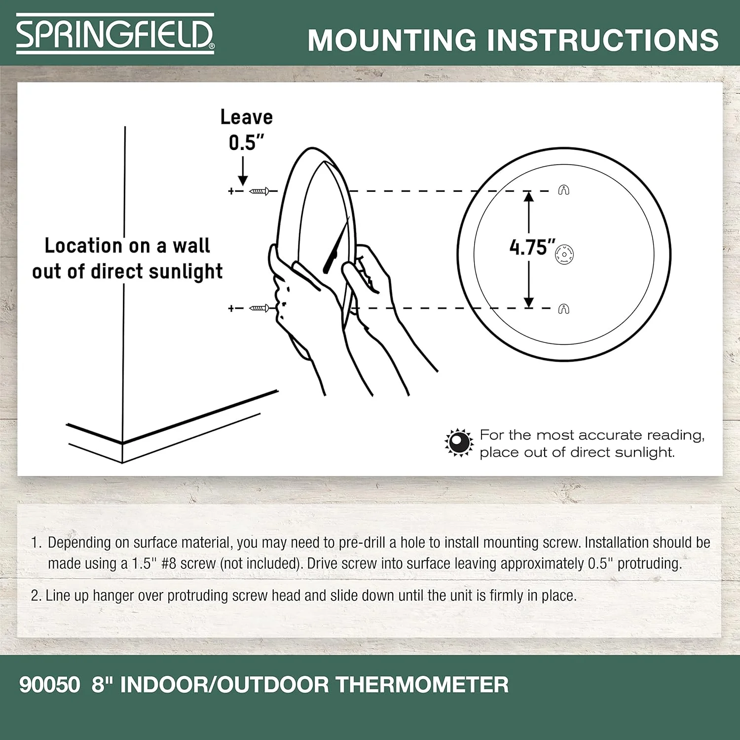 دماسنج بزرگ و برجسته اسپرینگفیلد برای داخل و خارج خانه، 8.5 اینچ، سفید دماسنج بزرگ و برجسته اسپرینگفیلد برای داخل و خارج خانه، 8.5 اینچ، سفید