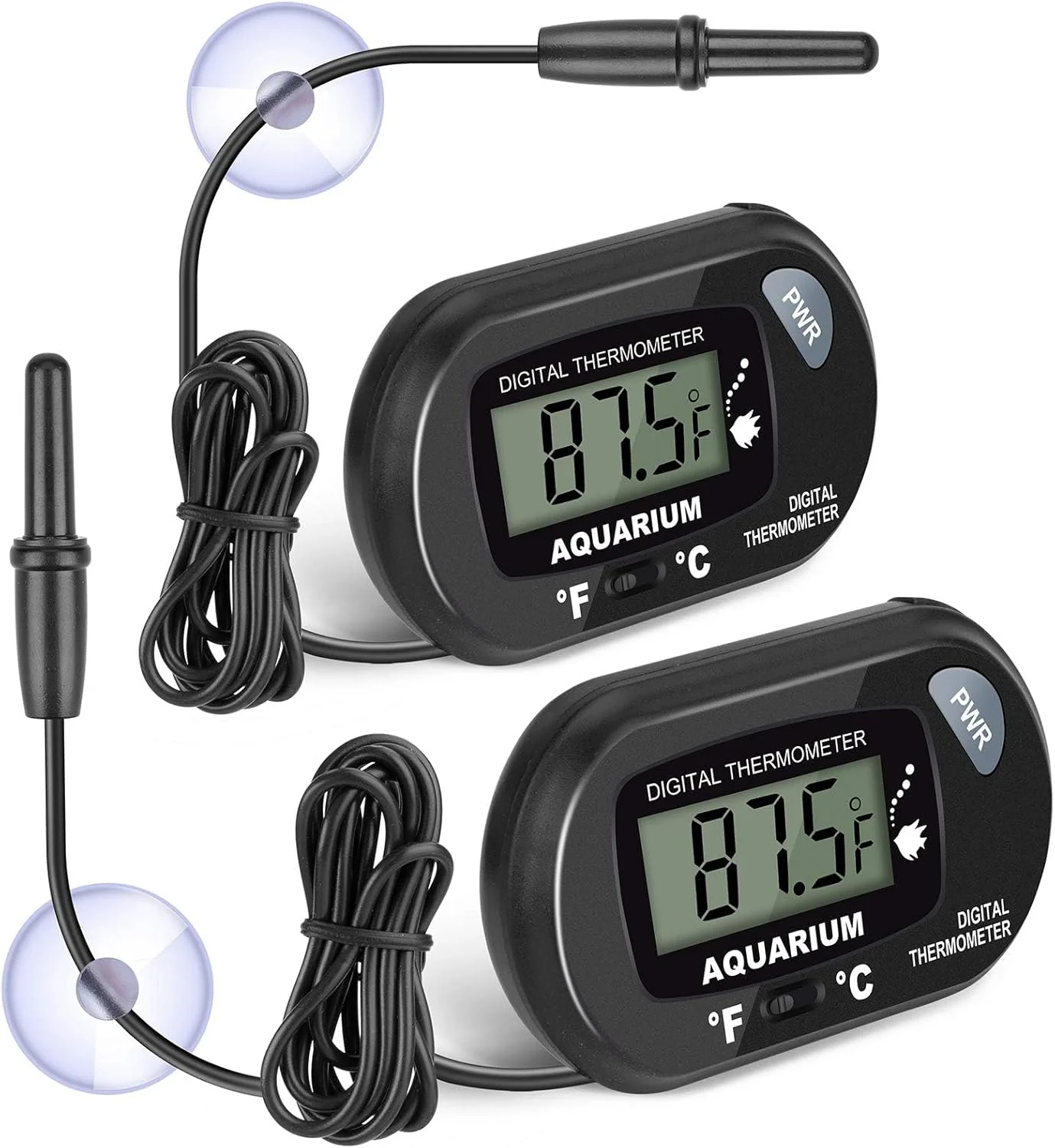 دماسنج آب TERRIFI، بسته 2 عددی، دماسنج آکواریوم با سیم 1 متری، فارنهایت/سانتیگراد (℉/℃)، ایده آل برای خودرو، تراریوم خزندگان، آکواریوم و یخچال.