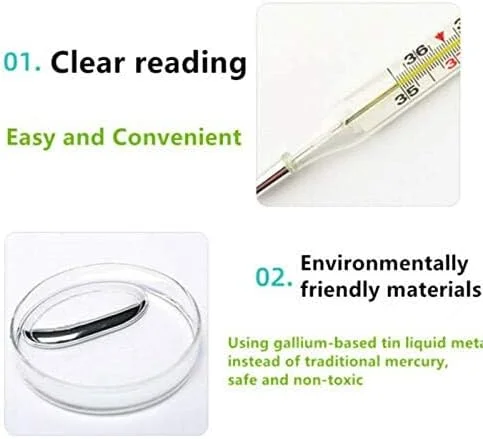 دماسنج شیشه ای بدون جیوه با صفحه نمایش بزرگ، دستگاه اندازه گیری دمای بالینی، دماسنج مناسب کودکان و بزرگسالان، 1 عدد