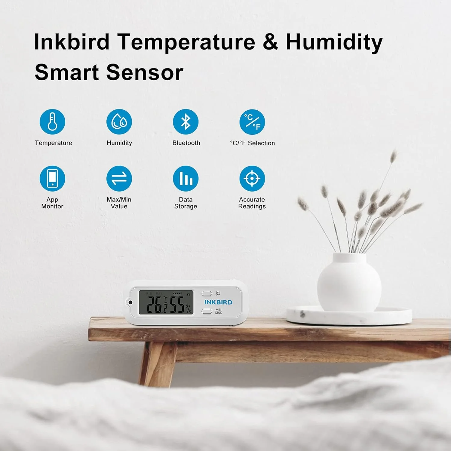 دماسنج و رطوبت سنج INKBIRD ITH-12S، سنسور هوشمند بلوتوث دما و رطوبت، اتصال 30 متری، قرائت دقیق برای نگهداری سیگار، ابزار چوبی، نگهداری گیاهان دارویی و دستگاه های جوجه کشی دماسنج و رطوبت سنج INKBIRD ITH-12S، سنسور هوشمند بلوتوث دما و رطوبت، اتصال 30 متری، قرائت دقیق برای نگهداری سیگار، ابزار چوبی، نگهداری گیاهان دارویی و دستگاه های جوجه کشی
