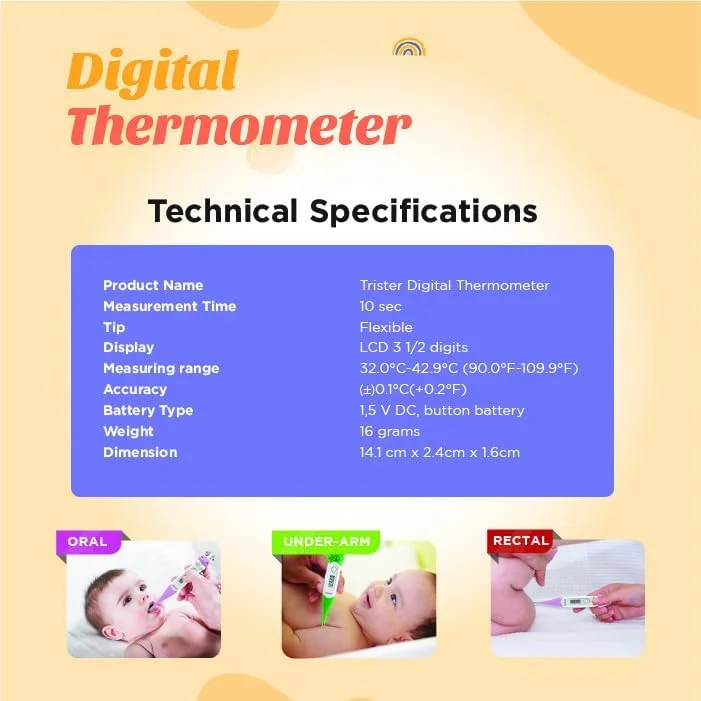 دماسنج دیجیتال تریستر (TS 201TDF) - مناسب برای استفاده دهانی، مقعدی و زیر بغل، نوک انعطاف پذیر، نتیجه سریع و دقیق، صفحه نمایش LCD، خاموش شدن خودکار، هشدار تب، فاقد BPA دماسنج دیجیتال تریستر (TS 201TDF) - مناسب برای استفاده دهانی، مقعدی و زیر بغل، نوک انعطاف پذیر، نتیجه سریع و دقیق، صفحه نمایش LCD، خاموش شدن خودکار، هشدار تب، فاقد BPA