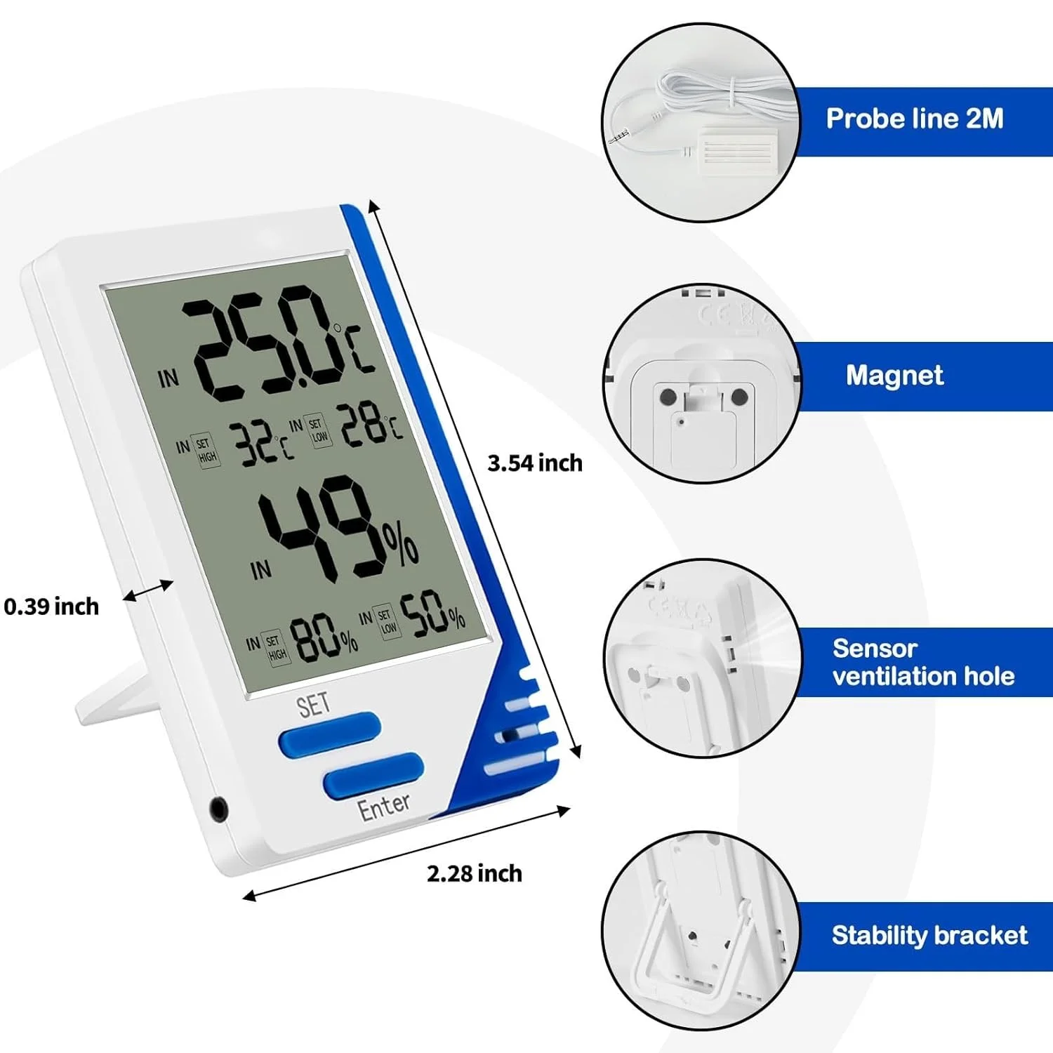 دماسنج و رطوبت سنج تراریوم خزندگان با آلارم دما و رطوبت داخلی/خارجی، دماسنج و رطوبت سنج دیجیتال با پروب برای تانک خزندگان، مرطوب کننده و انکوباتور دماسنج و رطوبت سنج تراریوم خزندگان با آلارم دما و رطوبت داخلی/خارجی، دماسنج و رطوبت سنج دیجیتال با پروب برای تانک خزندگان، مرطوب کننده و انکوباتور