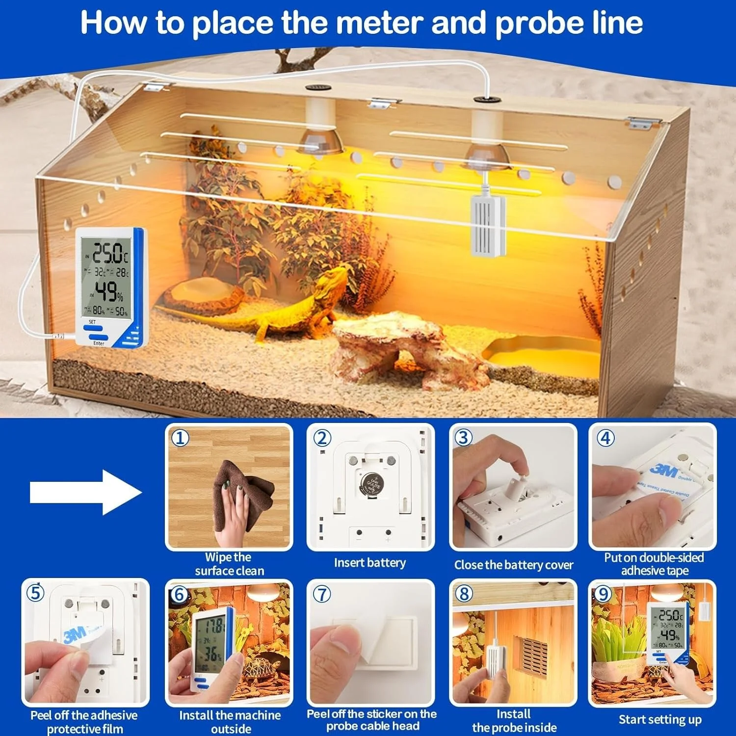 دماسنج و رطوبت سنج تراریوم خزندگان با آلارم دما و رطوبت داخلی/خارجی، دماسنج و رطوبت سنج دیجیتال با پروب برای تانک خزندگان، مرطوب کننده و انکوباتور دماسنج و رطوبت سنج تراریوم خزندگان با آلارم دما و رطوبت داخلی/خارجی، دماسنج و رطوبت سنج دیجیتال با پروب برای تانک خزندگان، مرطوب کننده و انکوباتور