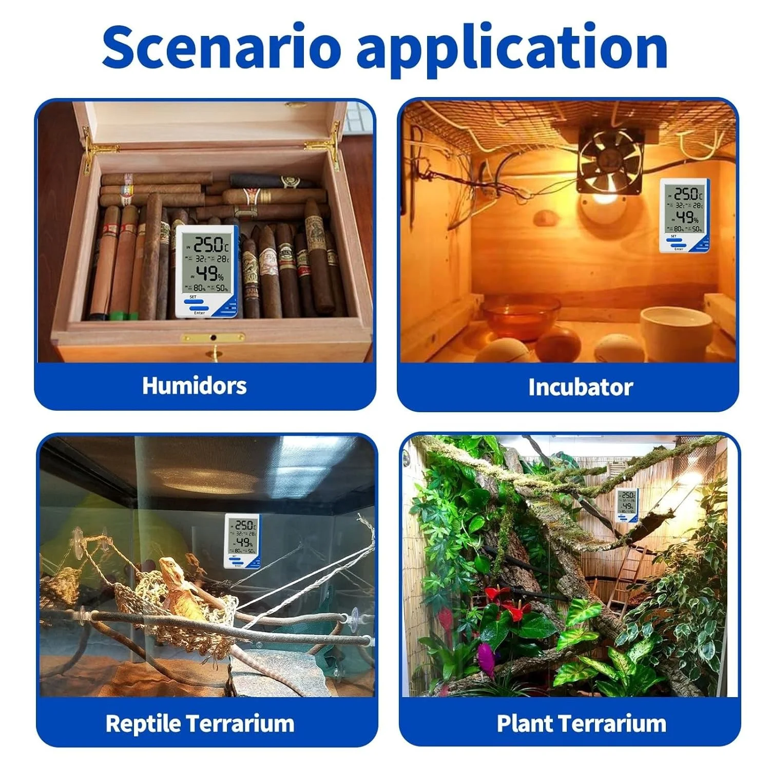 دماسنج و رطوبت سنج تراریوم خزندگان با آلارم دما و رطوبت داخلی/خارجی، دماسنج و رطوبت سنج دیجیتال با پروب برای تانک خزندگان، مرطوب کننده و انکوباتور دماسنج و رطوبت سنج تراریوم خزندگان با آلارم دما و رطوبت داخلی/خارجی، دماسنج و رطوبت سنج دیجیتال با پروب برای تانک خزندگان، مرطوب کننده و انکوباتور