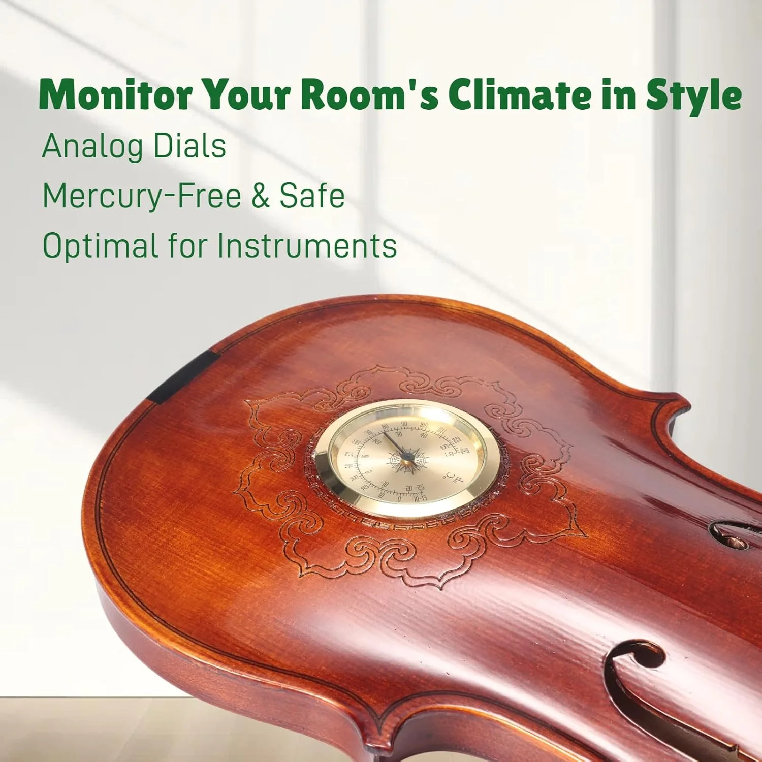 ساعت دیواری ویولن دست ساز با دماسنج - ساعت موسیقی چوبی جامد، دماسنج بدون جیوه، هدیه ای منحصر به فرد برای نوازندگان