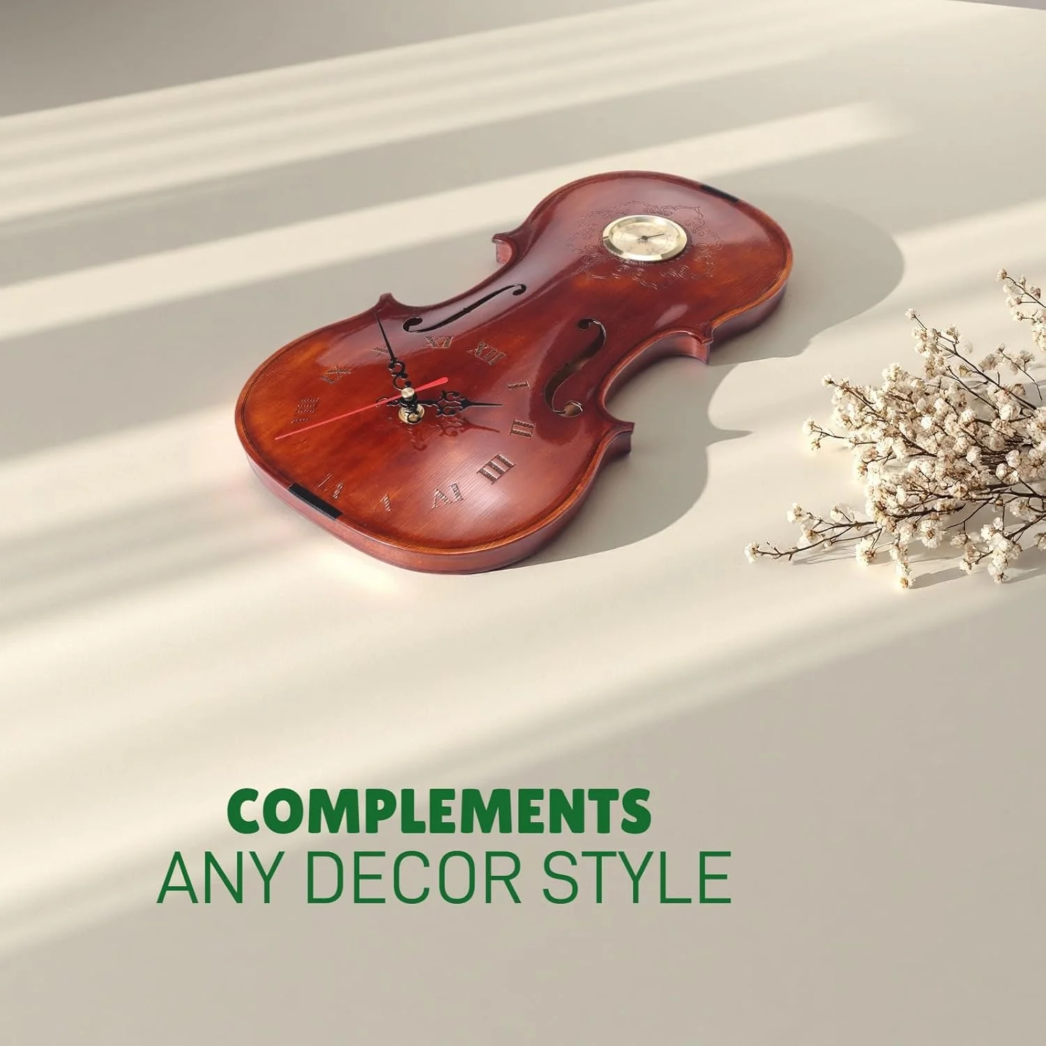 ساعت دیواری ویولن دست ساز با دماسنج - ساعت موسیقی چوبی جامد، دماسنج بدون جیوه، هدیه ای منحصر به فرد برای نوازندگان