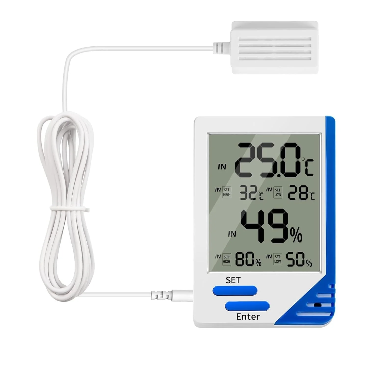 دماسنج و رطوبت سنج تراریوم خزندگان با آلارم دما و رطوبت داخلی/خارجی، دماسنج دیجیتال و رطوبت سنج با پروب برای تانک خزندگان، مرطوب کننده و انکوباتور