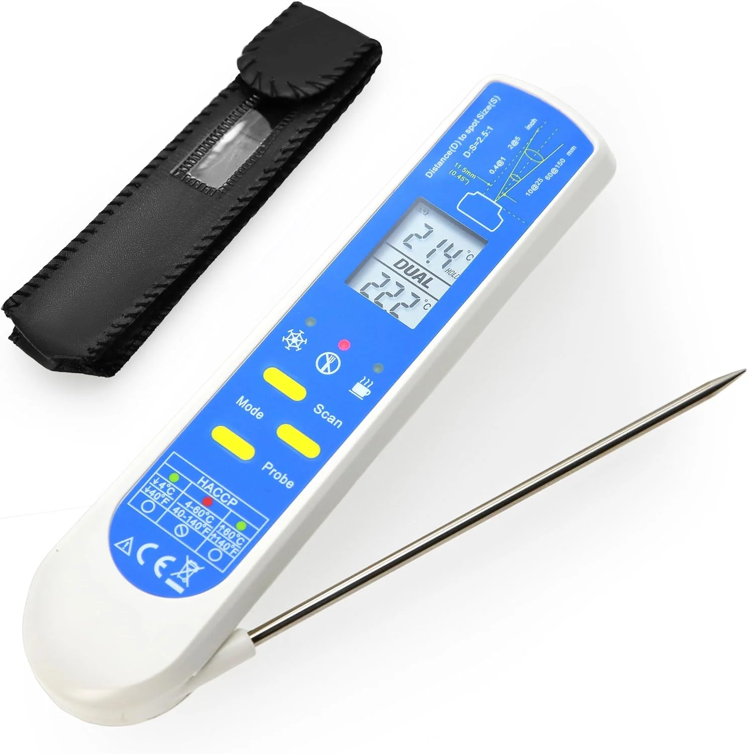 دماسنج فوری خواندنی 2 در 1 AMTAST، دماسنج مادون قرمز غیر تماسی، دماسنج مواد غذایی با بررسی HACCP برای پخت و پز، کباب کردن، باربیکیو، آزمایشگاه