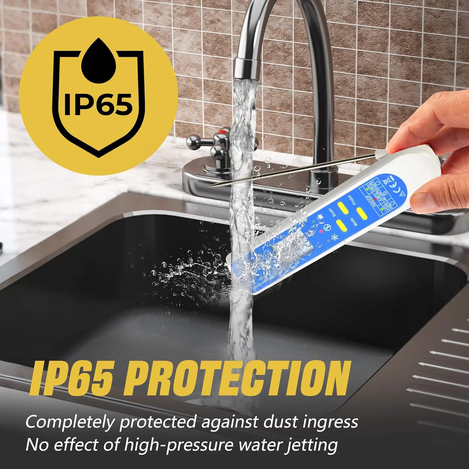 دماسنج فوری 2 در 1 AMTAST، دماسنج مادون قرمز غیر تماسی، دماسنج مواد غذایی با بررسی HACCP برای پخت و پز، کباب کردن، باربیکیو، آزمایشگاه