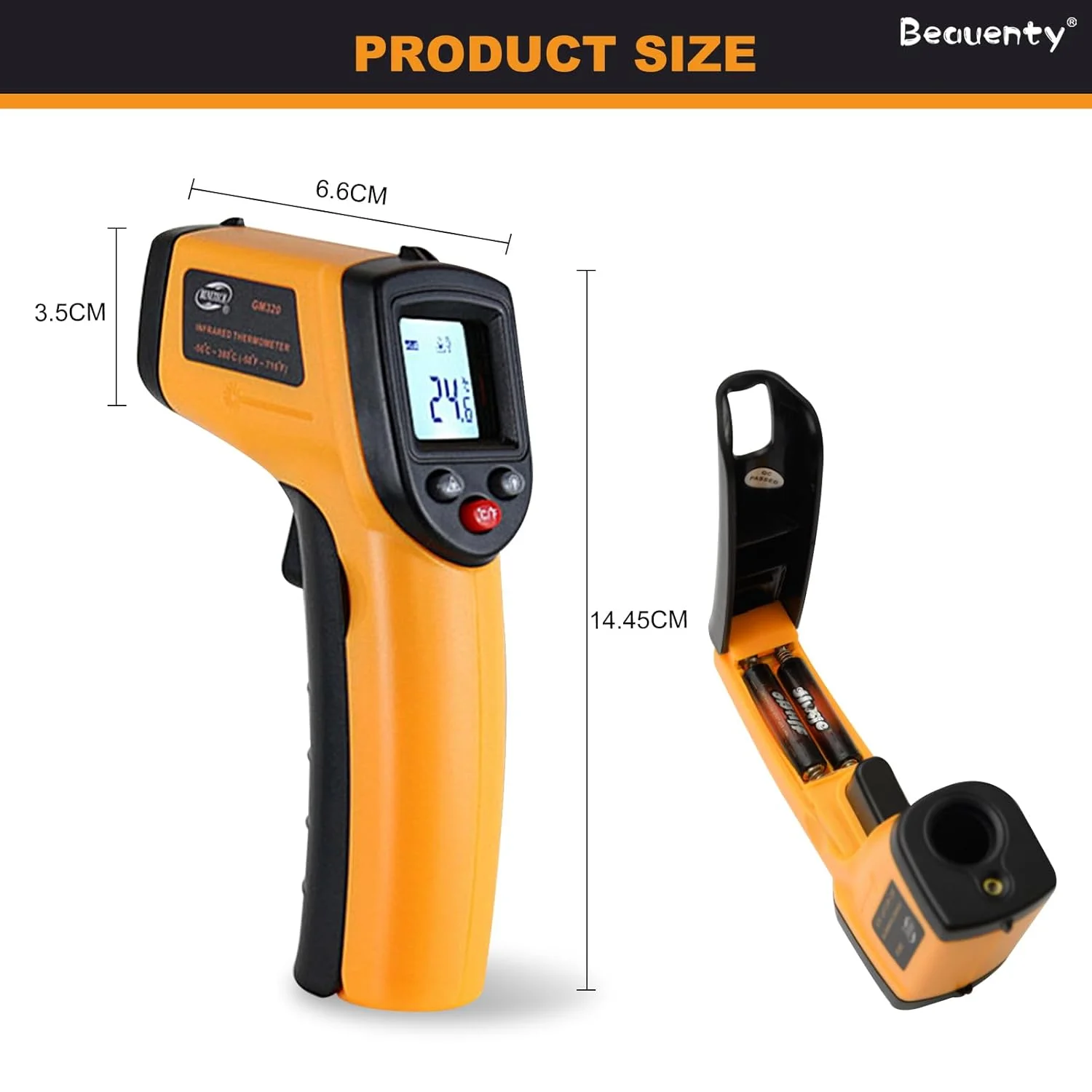 دماسنج لیزری مادون قرمز Beauenty، دماسنج دیجیتال سطح، -50°C تا 400°C، صنعتی، آشپزخانه، تهویه مطبوع، گریل، دماسنج گوشت دماسنج لیزری مادون قرمز Beauenty، دماسنج دیجیتال سطح، -50°C تا 400°C، صنعتی، آشپزخانه، تهویه مطبوع، گریل، دماسنج گوشت