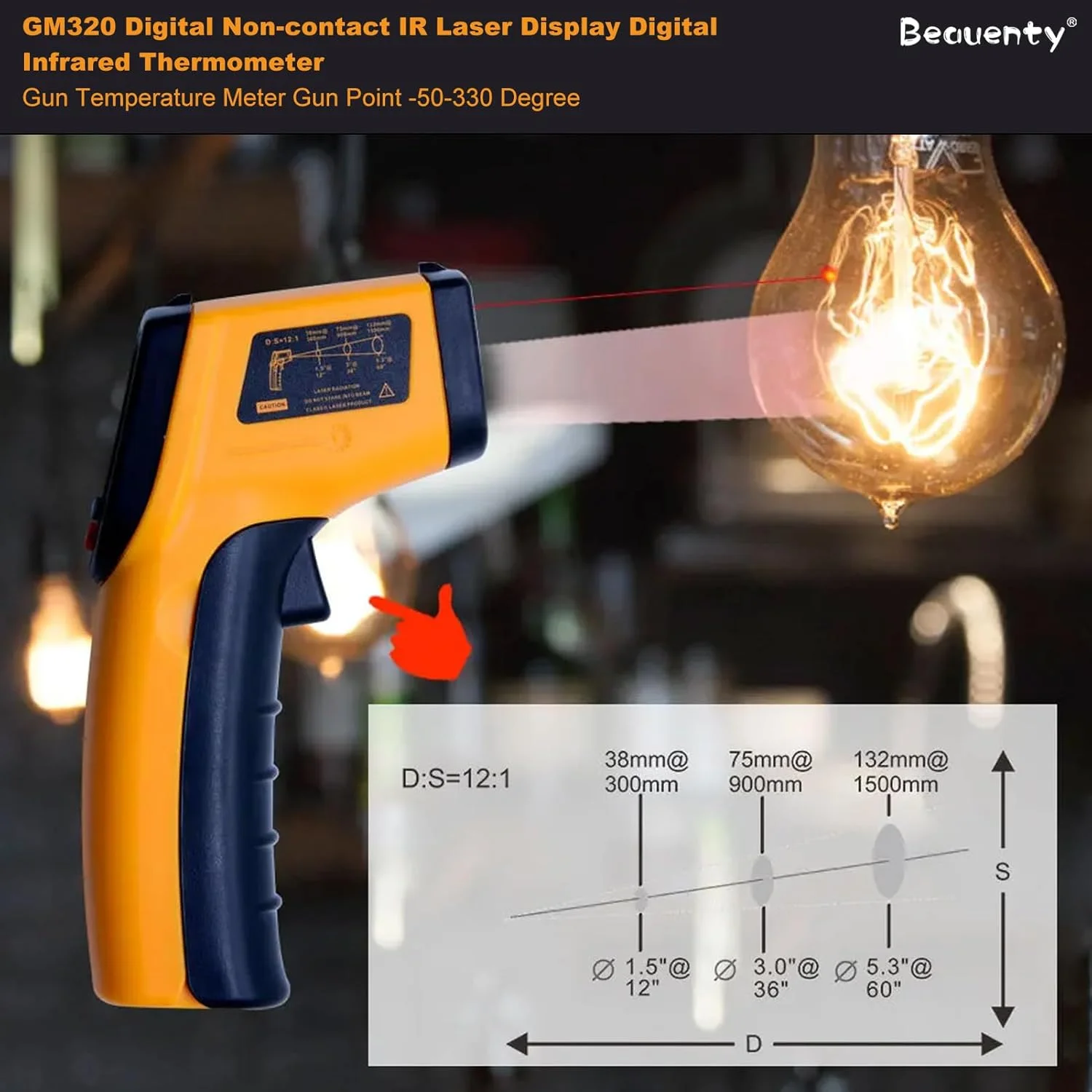 دماسنج لیزری مادون قرمز Beauenty، دماسنج دیجیتال سطح، -50°C تا 400°C، صنعتی، آشپزخانه، تهویه مطبوع، گریل، دماسنج گوشت دماسنج لیزری مادون قرمز Beauenty، دماسنج دیجیتال سطح، -50°C تا 400°C، صنعتی، آشپزخانه، تهویه مطبوع، گریل، دماسنج گوشت